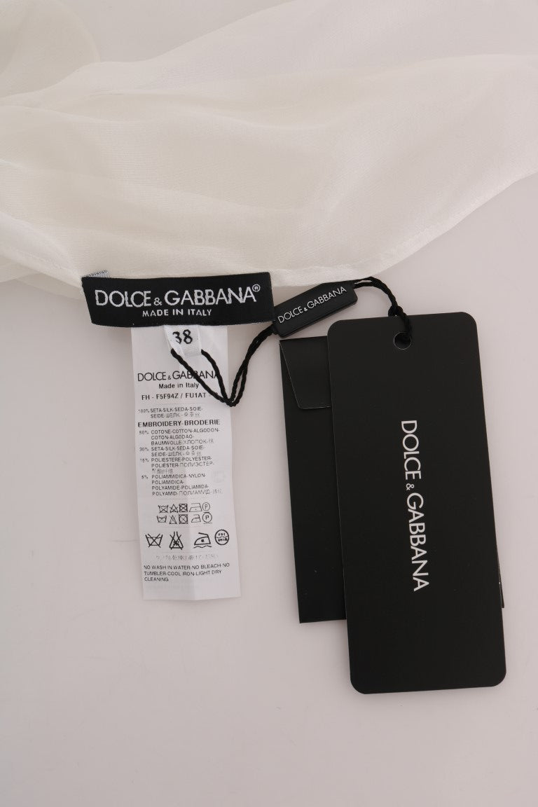 Dolce & Gabbana white silk shirt with daisy appliqués-8