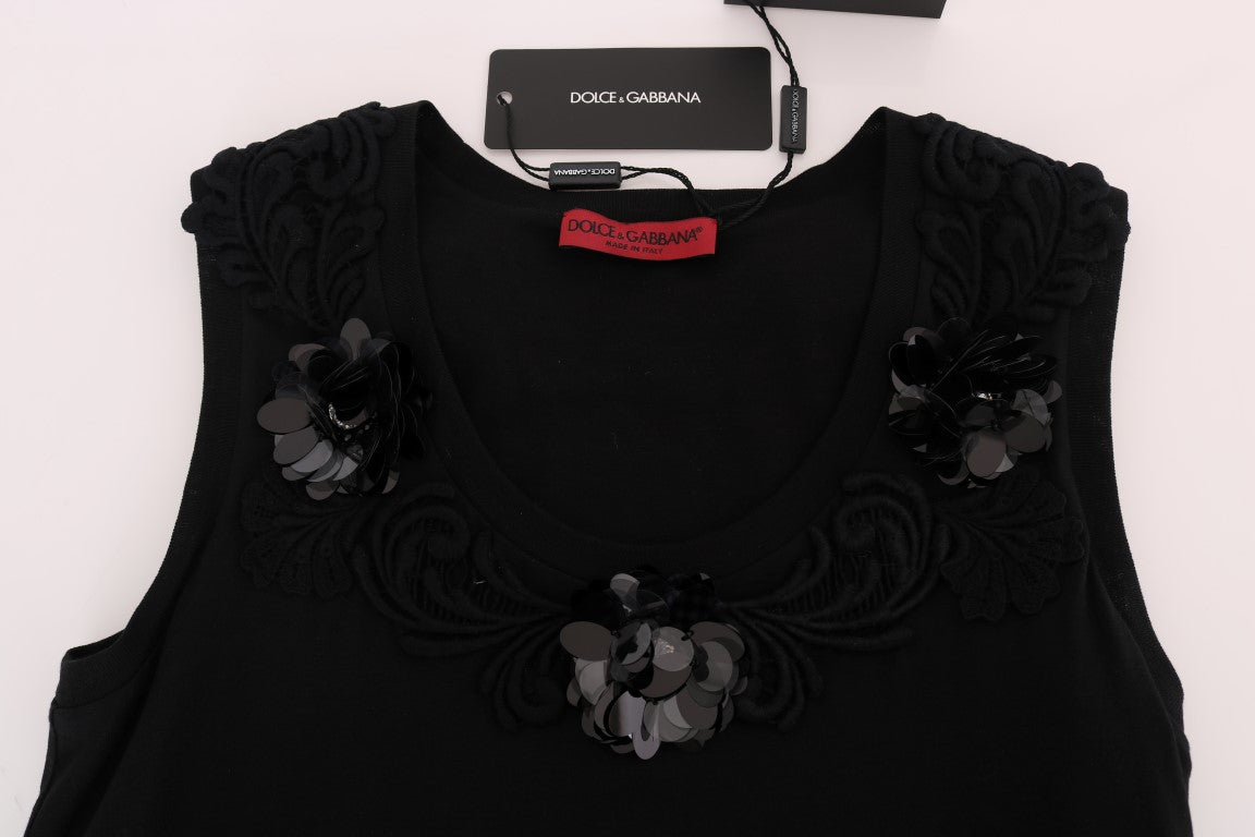 Top de tirantes de algodón negro con cristales florales de Dolce & Gabbana-4