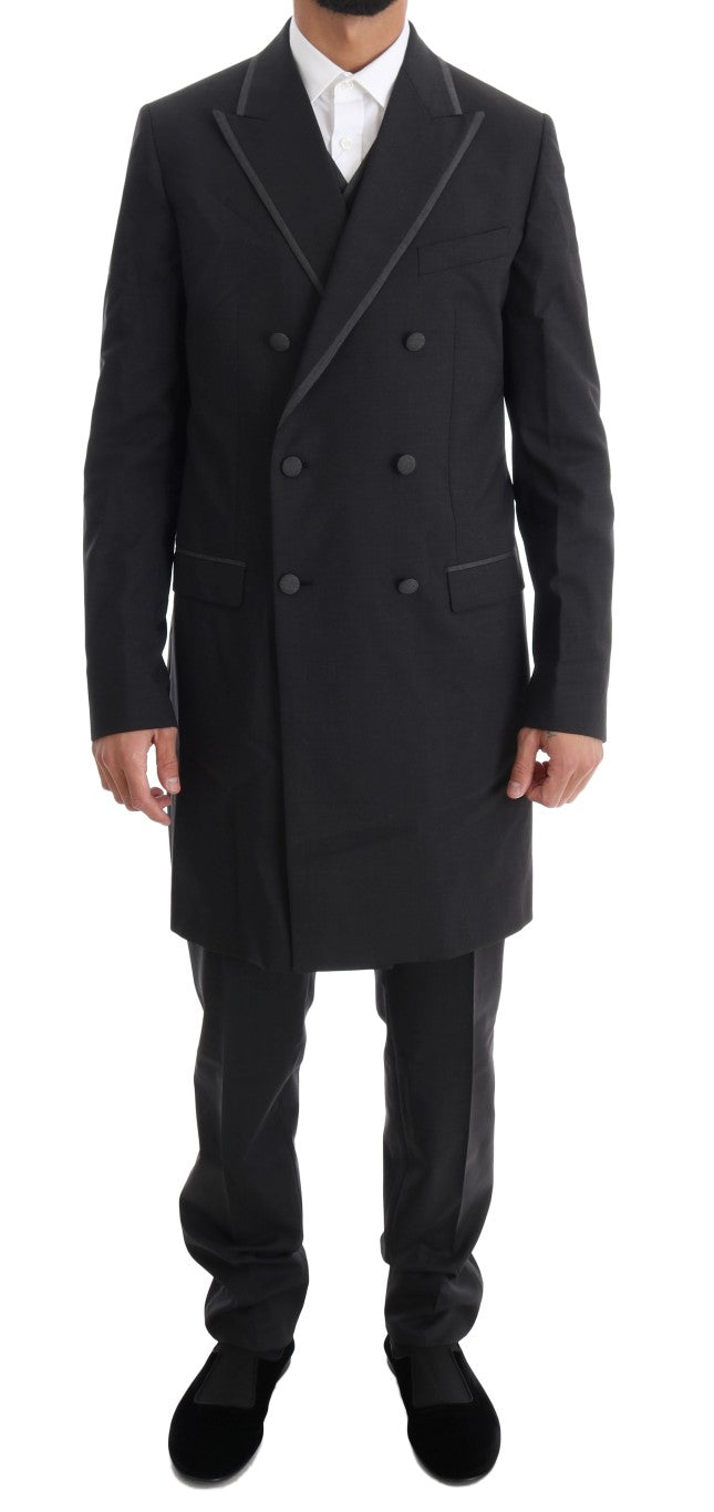 Dolce & Gabbana Grauer Woll-Stretch-3-Stück-Anzug mit zwei Knöpfen