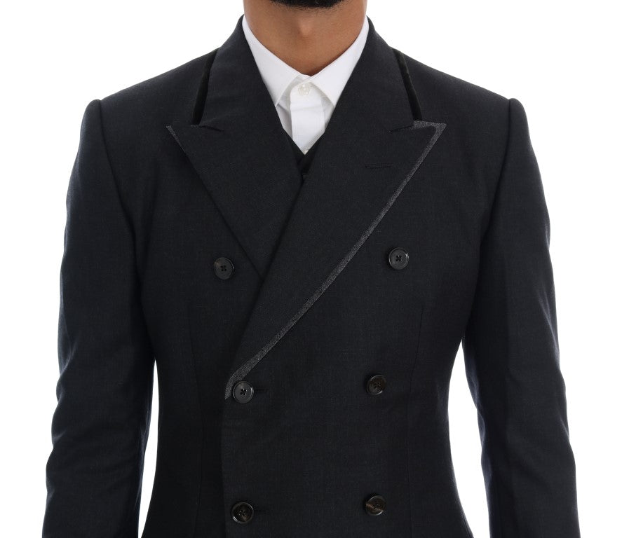 Dolce & Gabbana Grauer doppelreihiger 3-teiliger Anzug aus Wolle-4