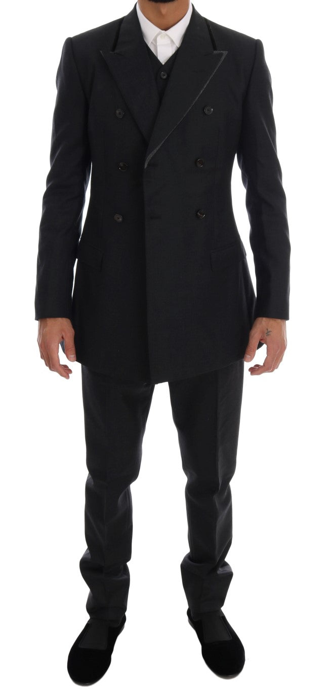 Dolce & Gabbana Grauer doppelreihiger 3-teiliger Anzug aus Wolle-6