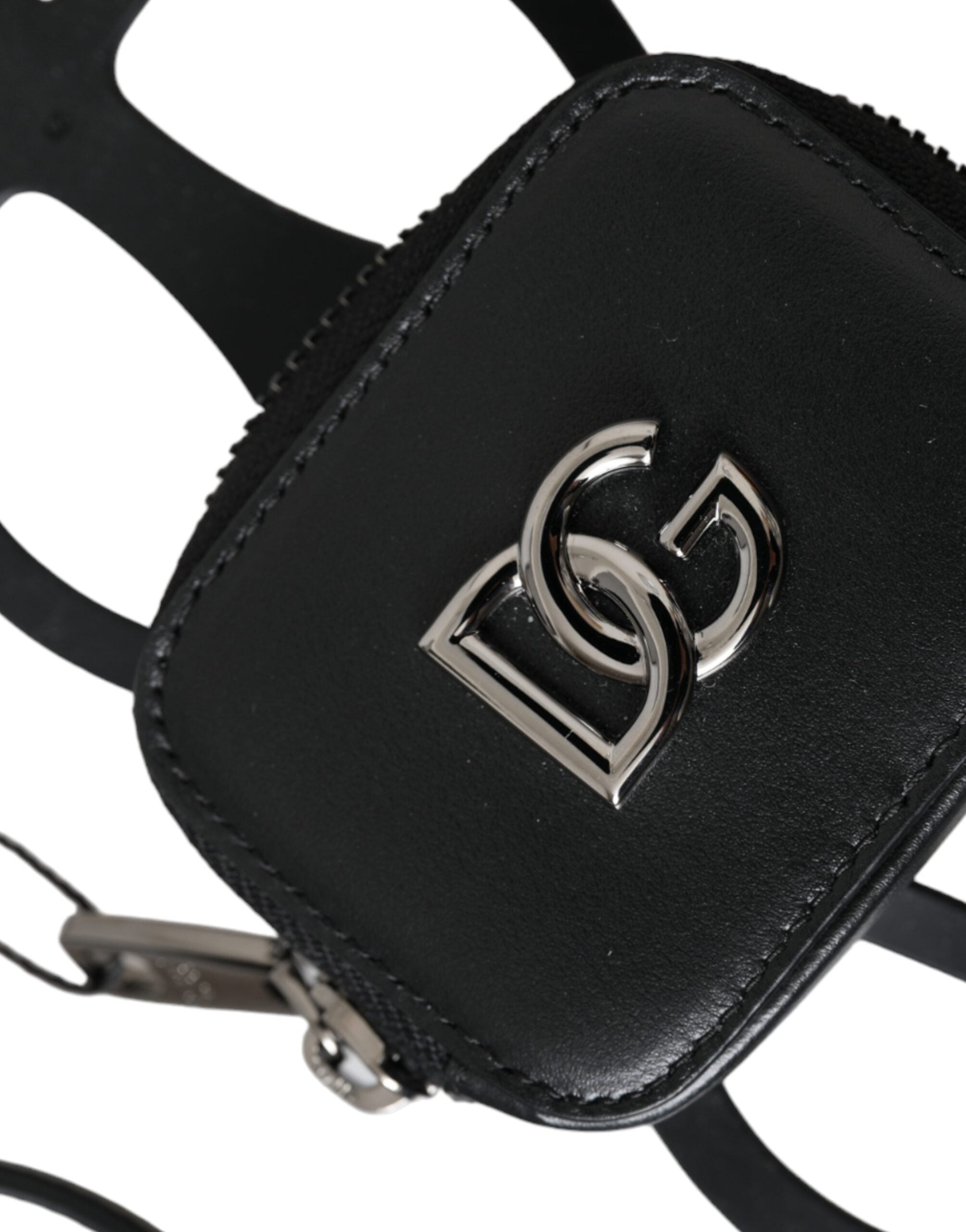 Dolce & Gabbana Black Calfskin Leather DG Logo Coin Purse Lanyard Wallet-3