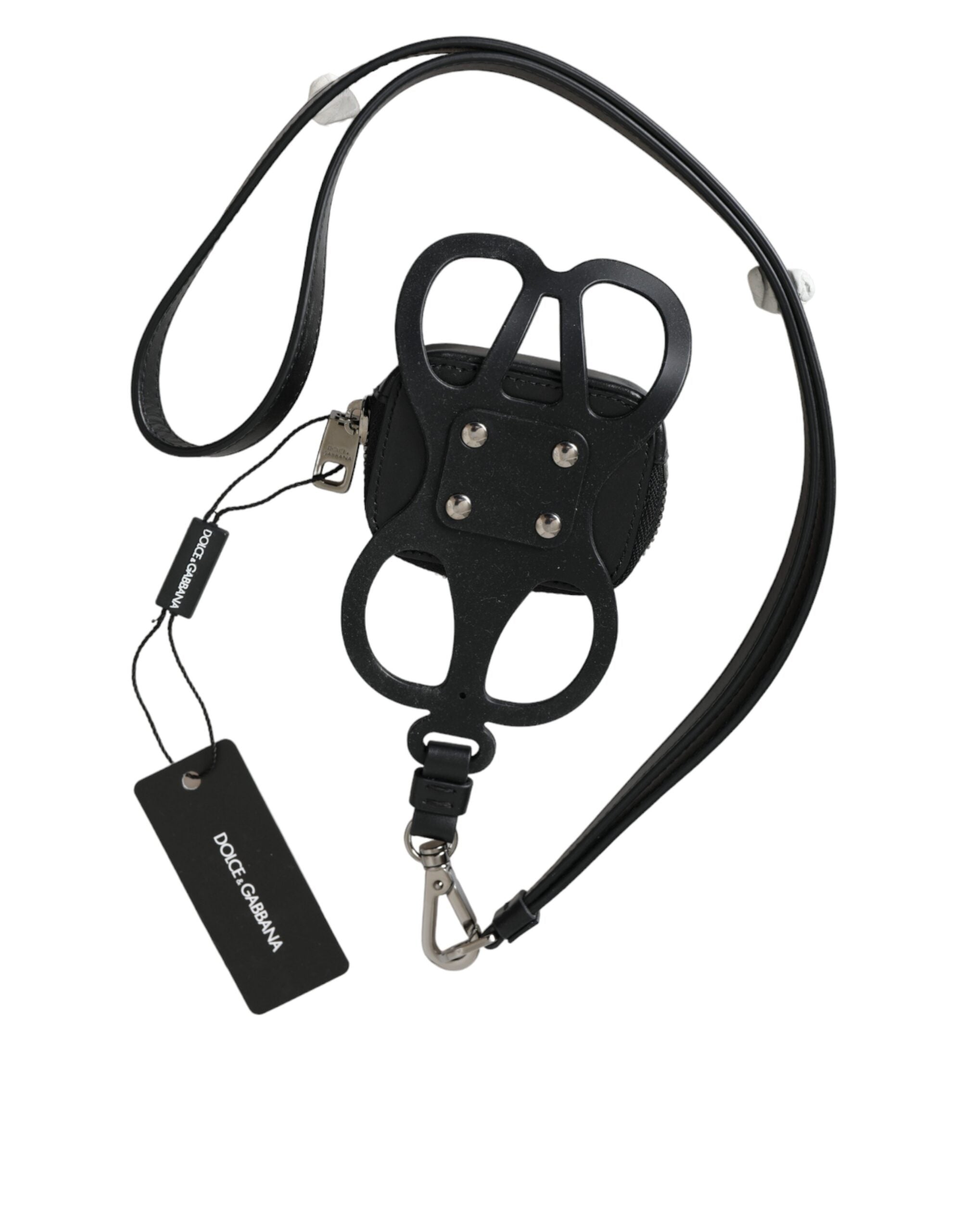 Dolce & Gabbana Black Calfskin Leather DG Logo Coin Purse Lanyard Wallet-4