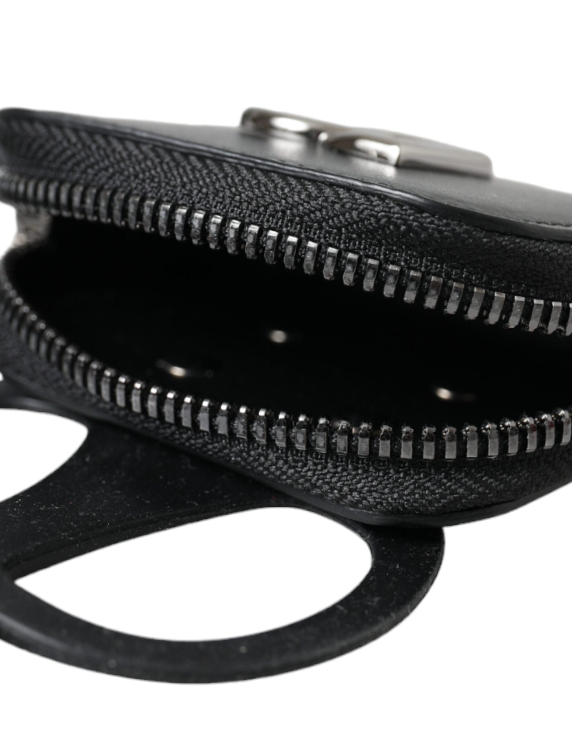 Dolce & Gabbana Black Calfskin Leather DG Logo Coin Purse Lanyard Wallet-6