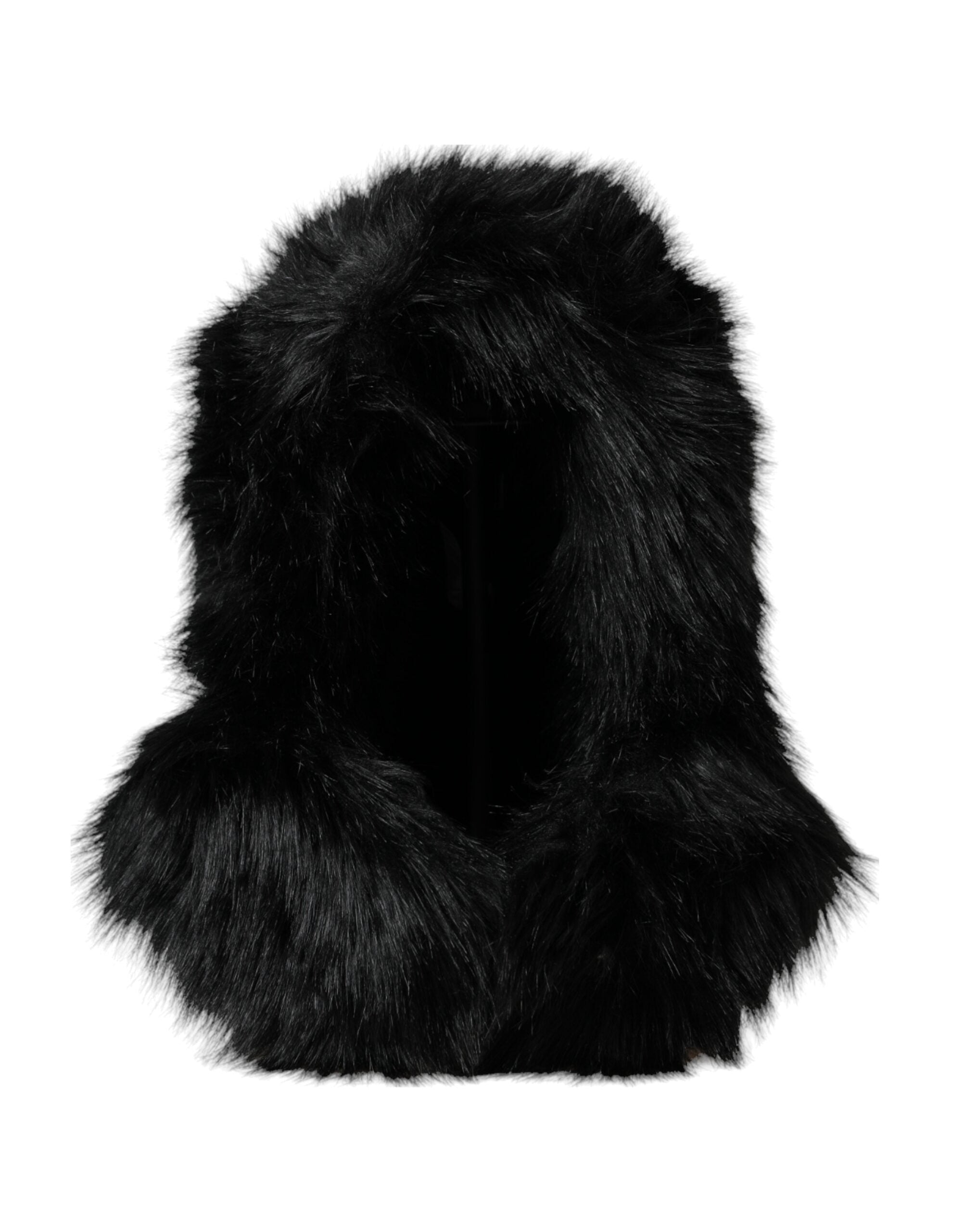 Dolce & Gabbana Black Faux Fur Full Head Wrap Hat-1