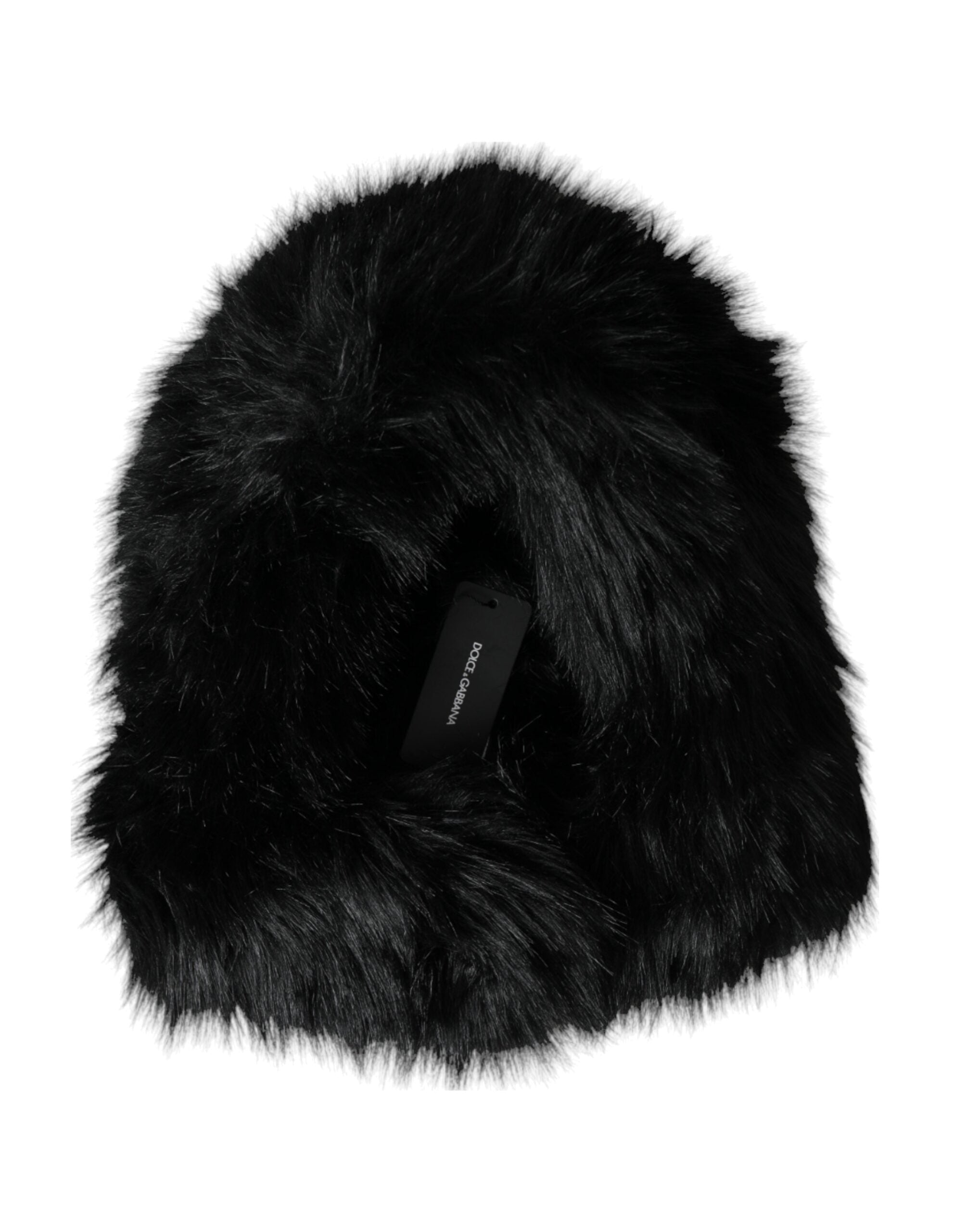 Dolce & Gabbana Black Faux Fur Full Head Wrap Hat-6