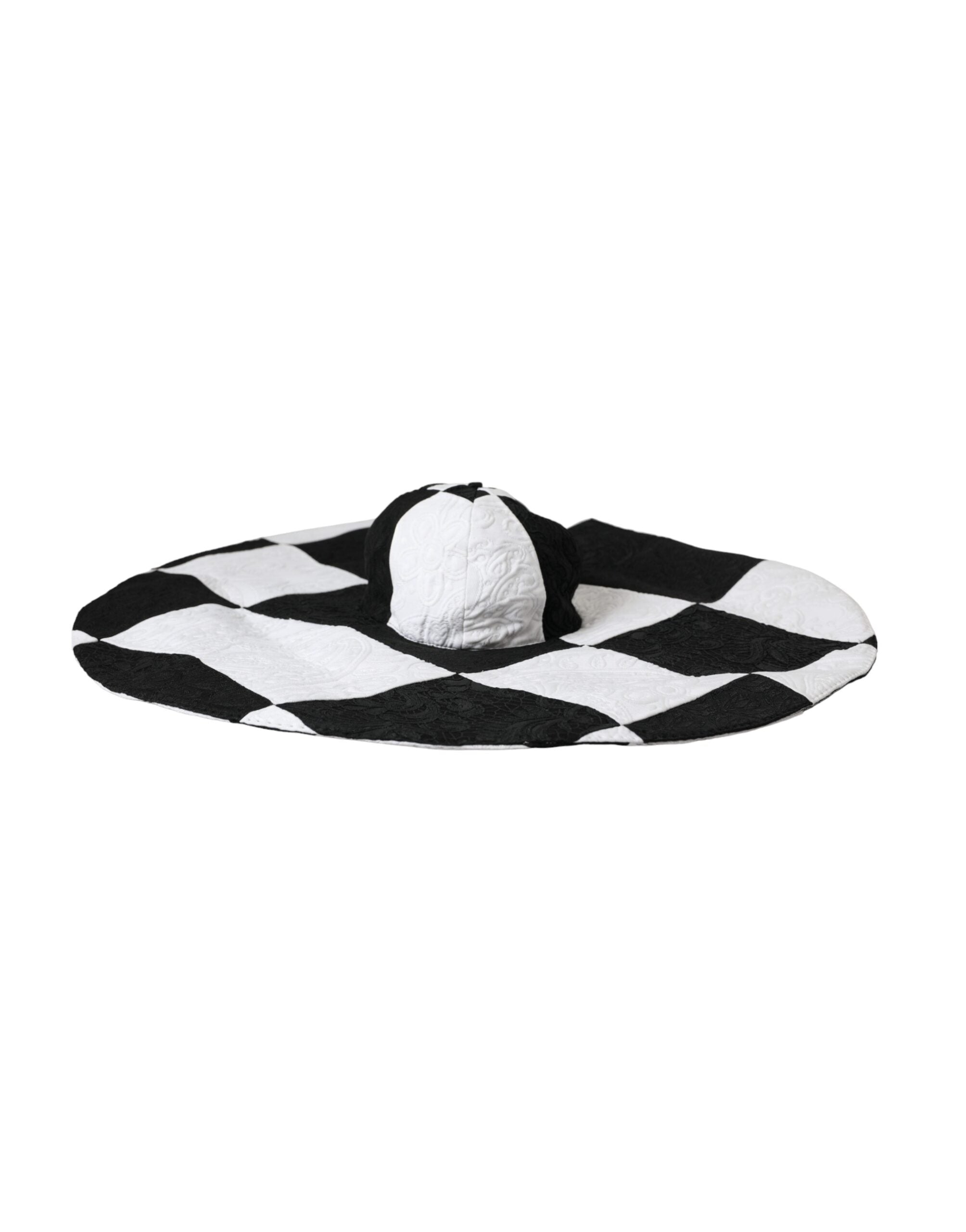 Dolce & Gabbana Black and white checkered floppy hat with wide brim-3