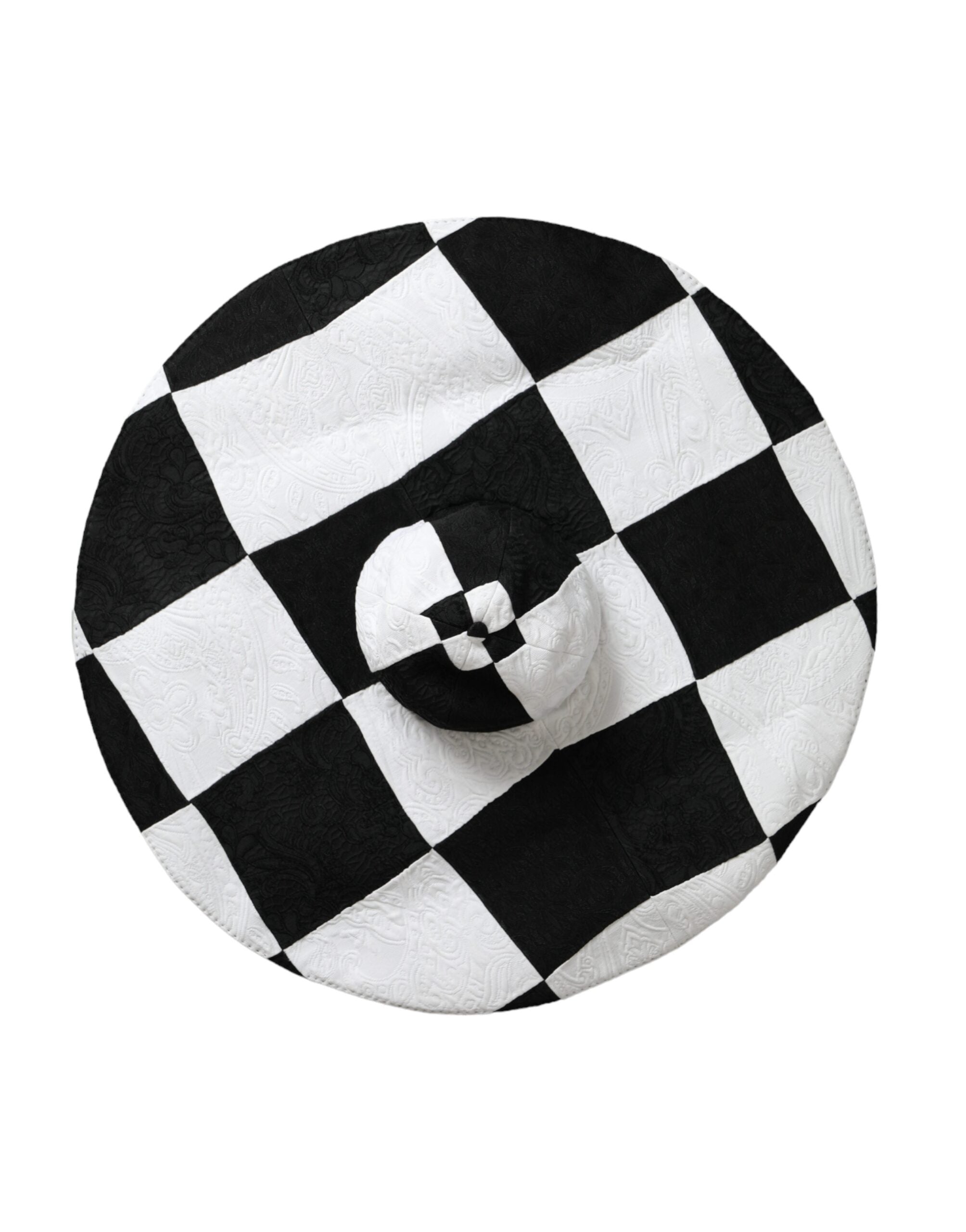Dolce & Gabbana Black and white checkered floppy hat with wide brim-4