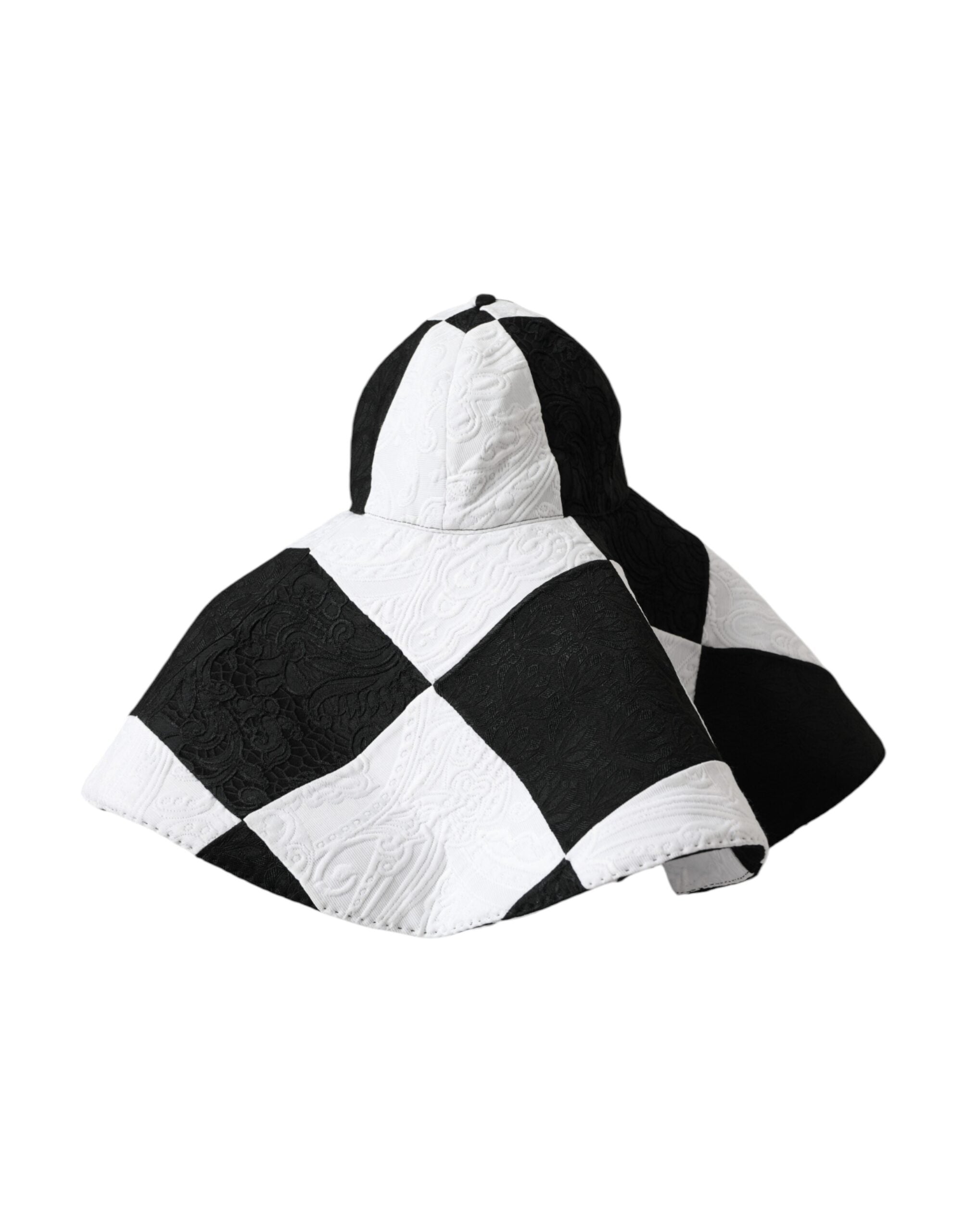 Dolce & Gabbana Black and white checkered floppy hat with wide brim-7