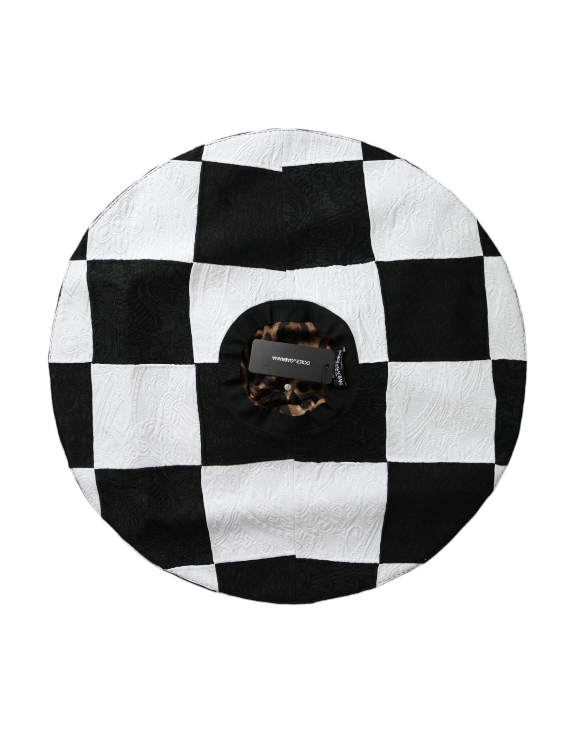 Dolce & Gabbana Black and white checkered floppy hat with wide brim-8
