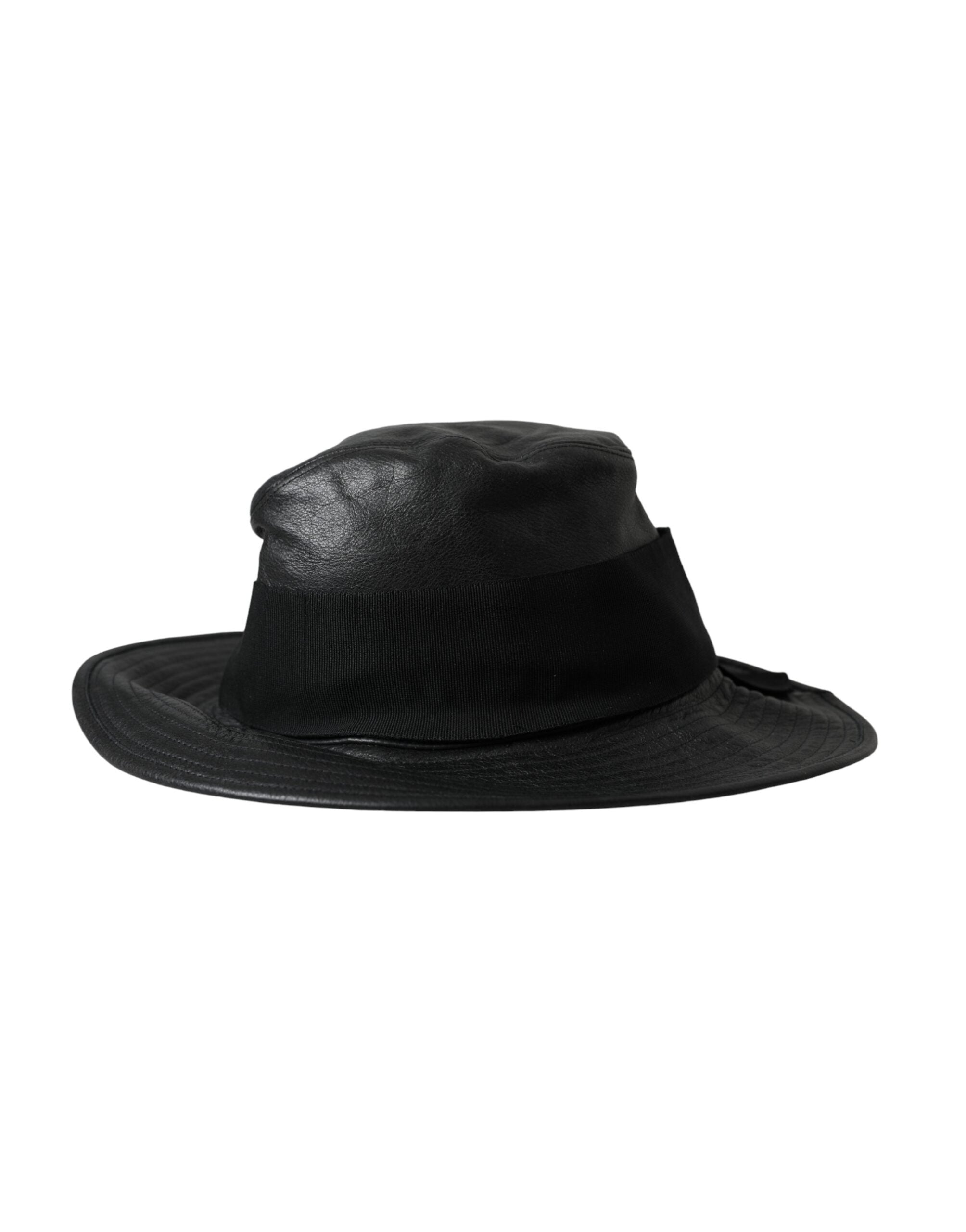 Dolce & Gabbana Schwarzes Leder DG Münze Kristall breite Krempe Hut-4