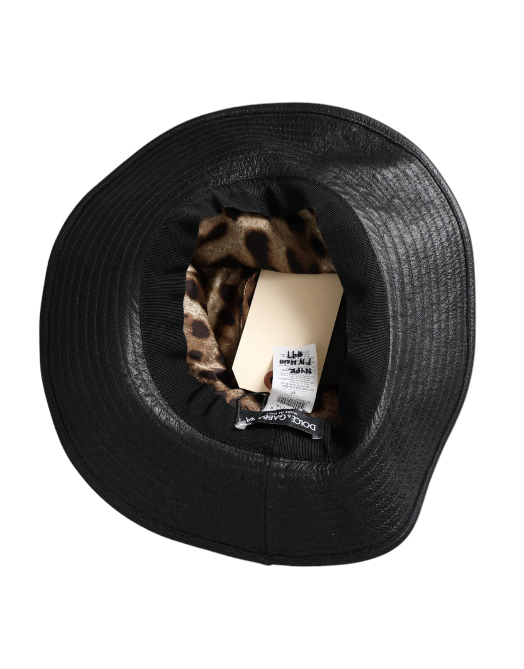 Dolce & Gabbana Schwarzes Leder DG Münze Kristall breite Krempe Hut-8