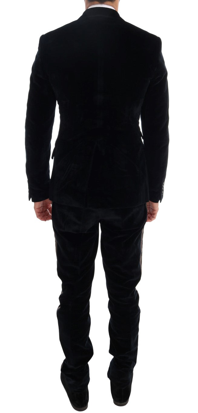 Dolce & Gabbana Blauer Samtanzug mit zwei Knöpfen, schlank, 3-teilig-3