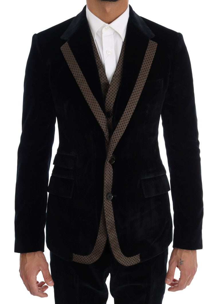 Dolce & Gabbana Blauer Samtanzug mit zwei Knöpfen, schlank, 3-teilig-4