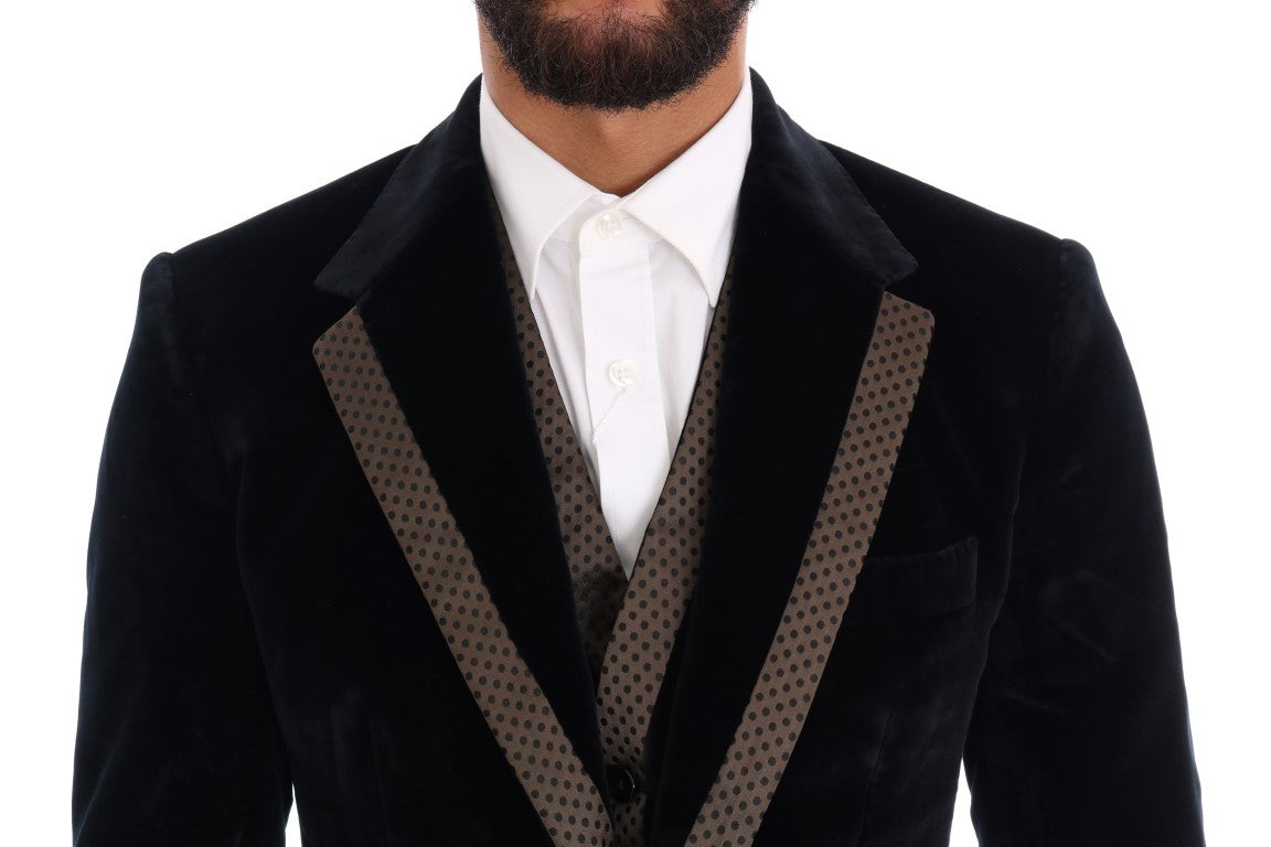 Dolce & Gabbana Blauer Samtanzug mit zwei Knöpfen, schlank, 3-teilig-5