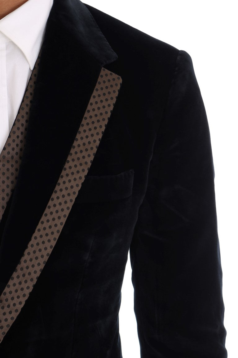Dolce & Gabbana Blauer Samtanzug mit zwei Knöpfen, schlank, 3-teilig-6