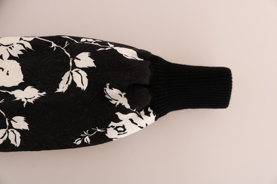 Dolce & Gabbana Schwarzer Pelz Floral Brokat Zipper Pullover-6