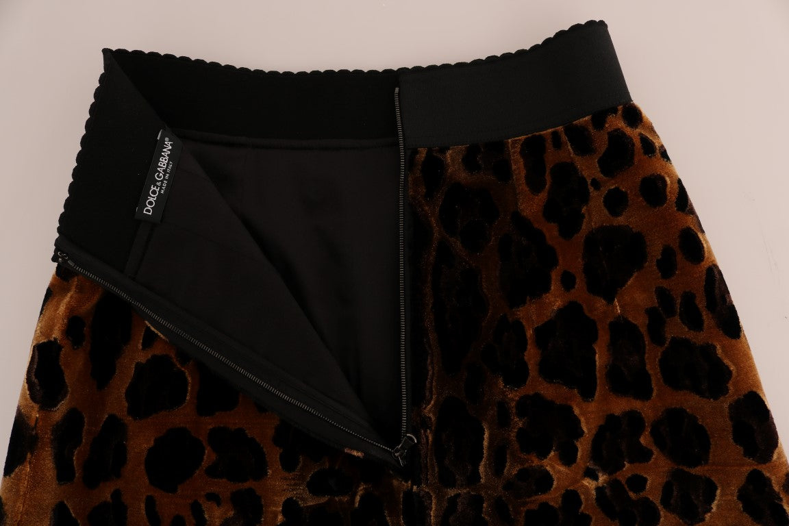 Dolce & Gabbana brown A-line silk skirt with leopard print-4