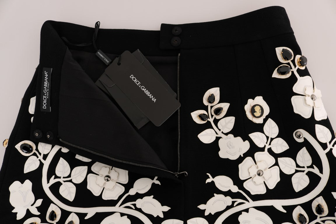 Dolce & Gabbana Black Crystal Floral Pencil Skirt-6