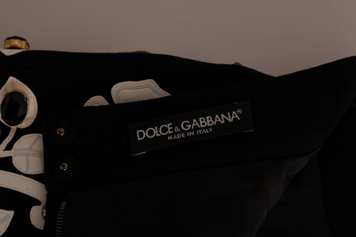 Dolce & Gabbana Black Crystal Floral Pencil Skirt-7