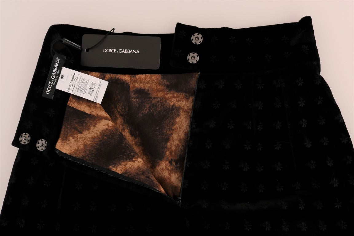 Dolce & Gabbana Dunkelgrüner Bleistiftrock aus Barocksamt-4