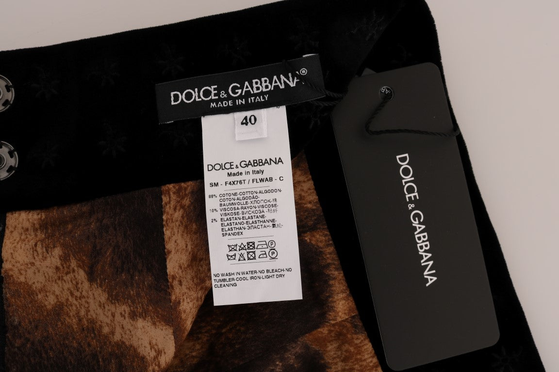 Dolce & Gabbana Dunkelgrüner Bleistiftrock aus Barocksamt-5