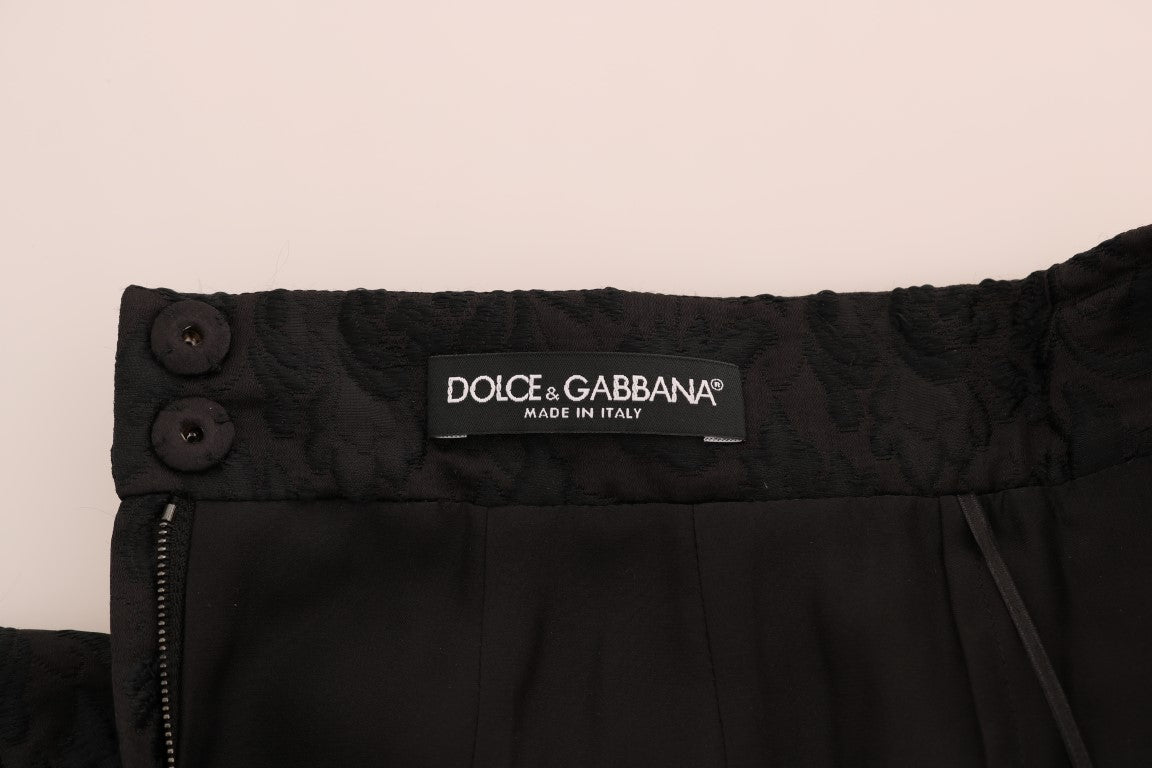 Dolce & Gabbana Schwarzer A-Linien-Rock aus geblümter Jacquard-Seide-6