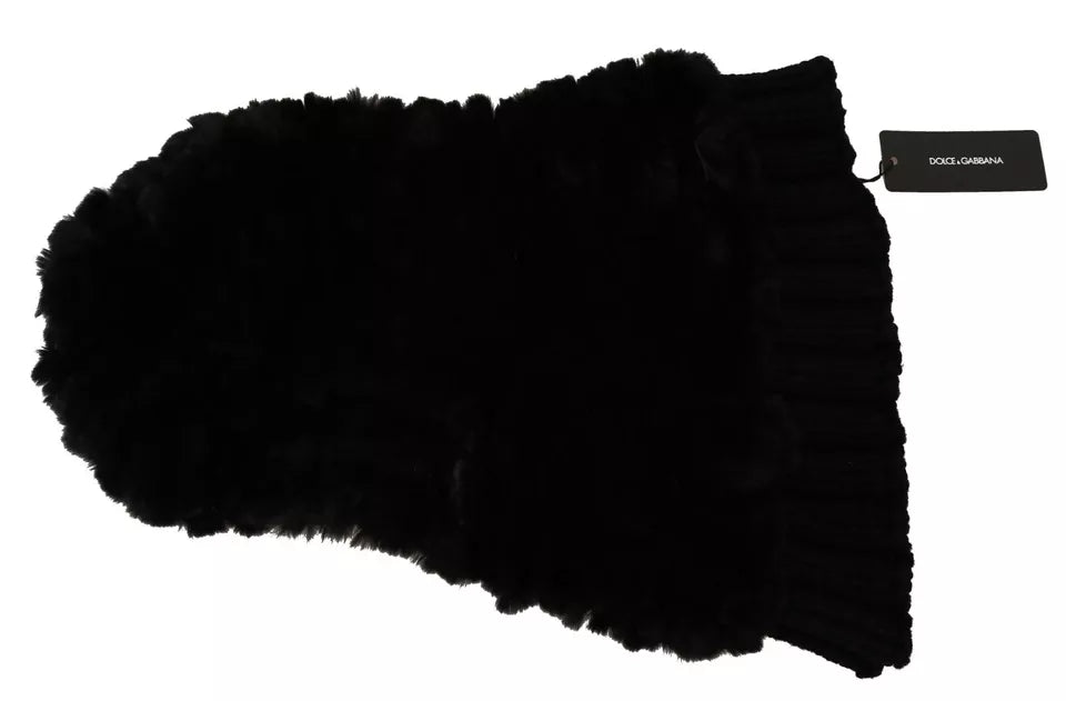 Dolce & Gabbana Schwarzer Silberfuchs Pelz Kaschmir Kapuzenschal-4