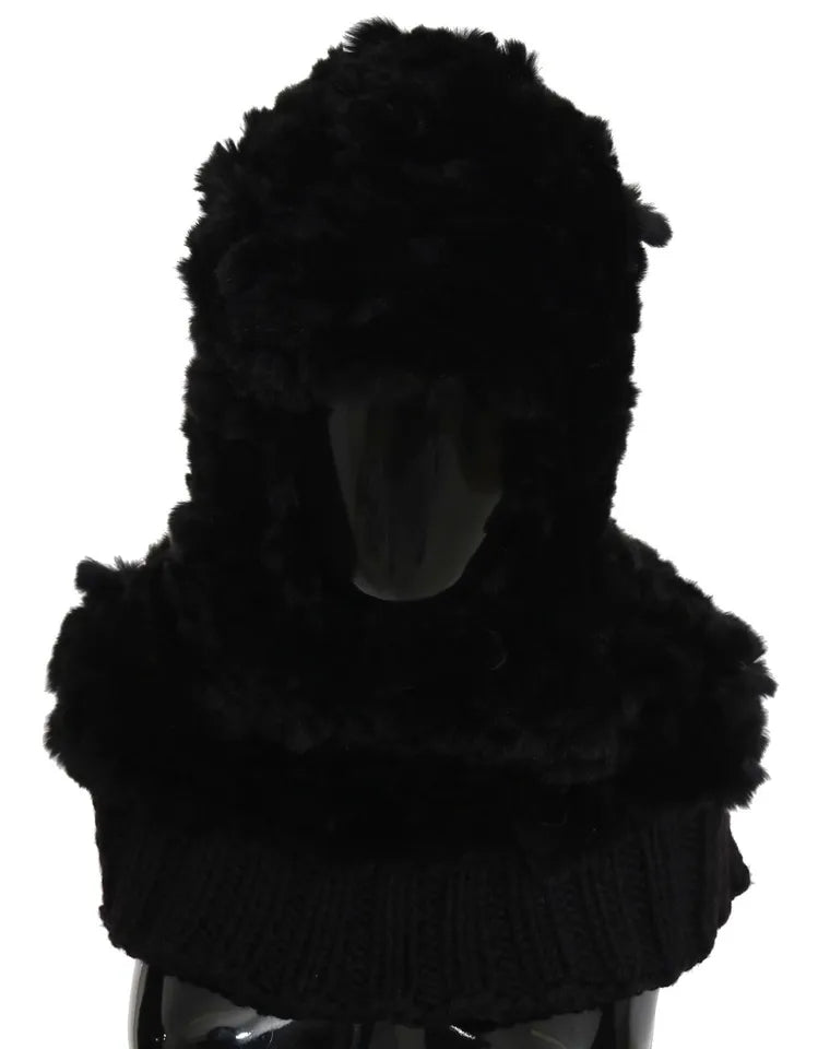 Dolce & Gabbana Schwarzer Silberfuchs Pelz Kaschmir Kapuzenschal-3