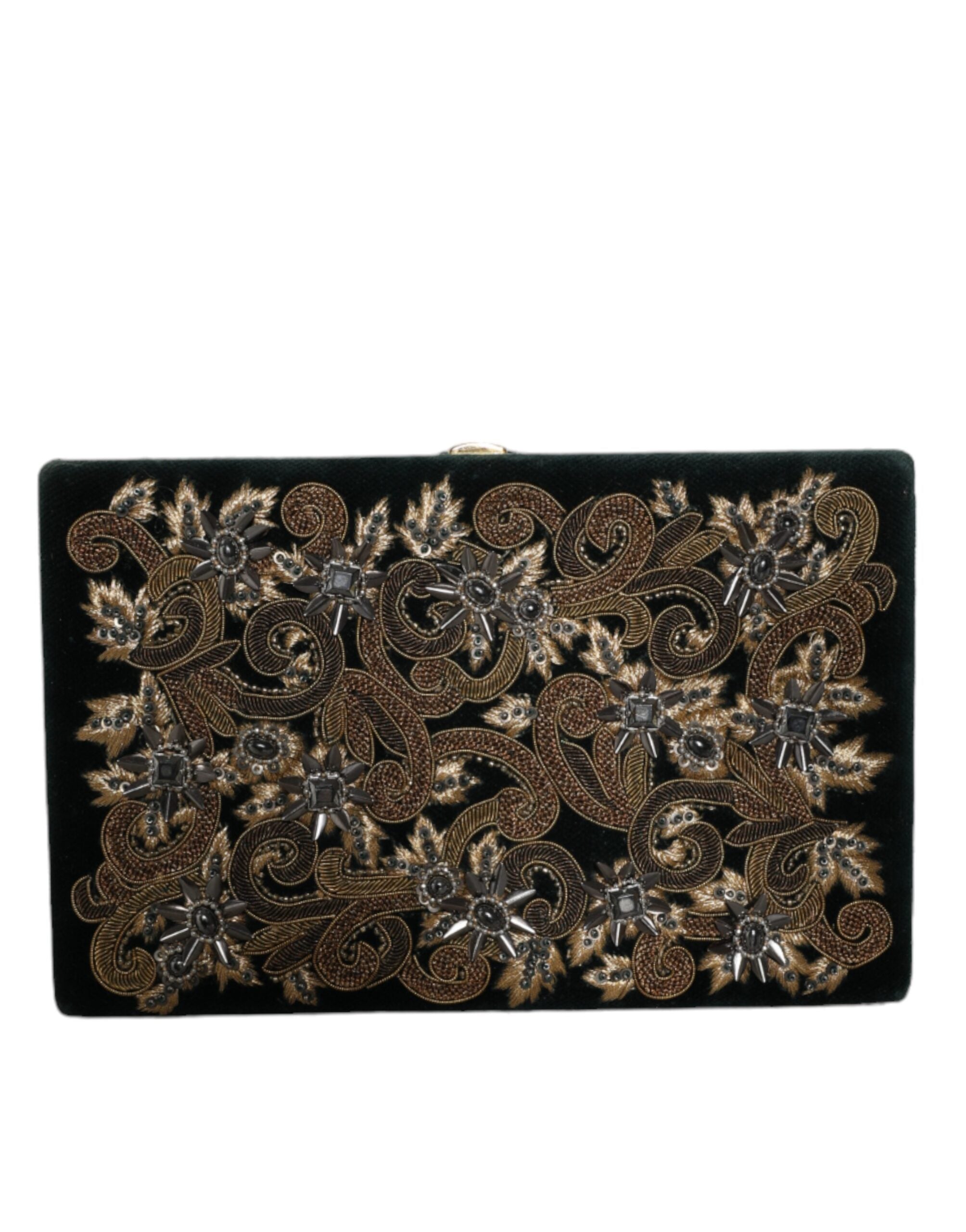 Dolce & Gabbana Schwarzer Samt Goldrahmen Clutch Abend Party Handtasche-2
