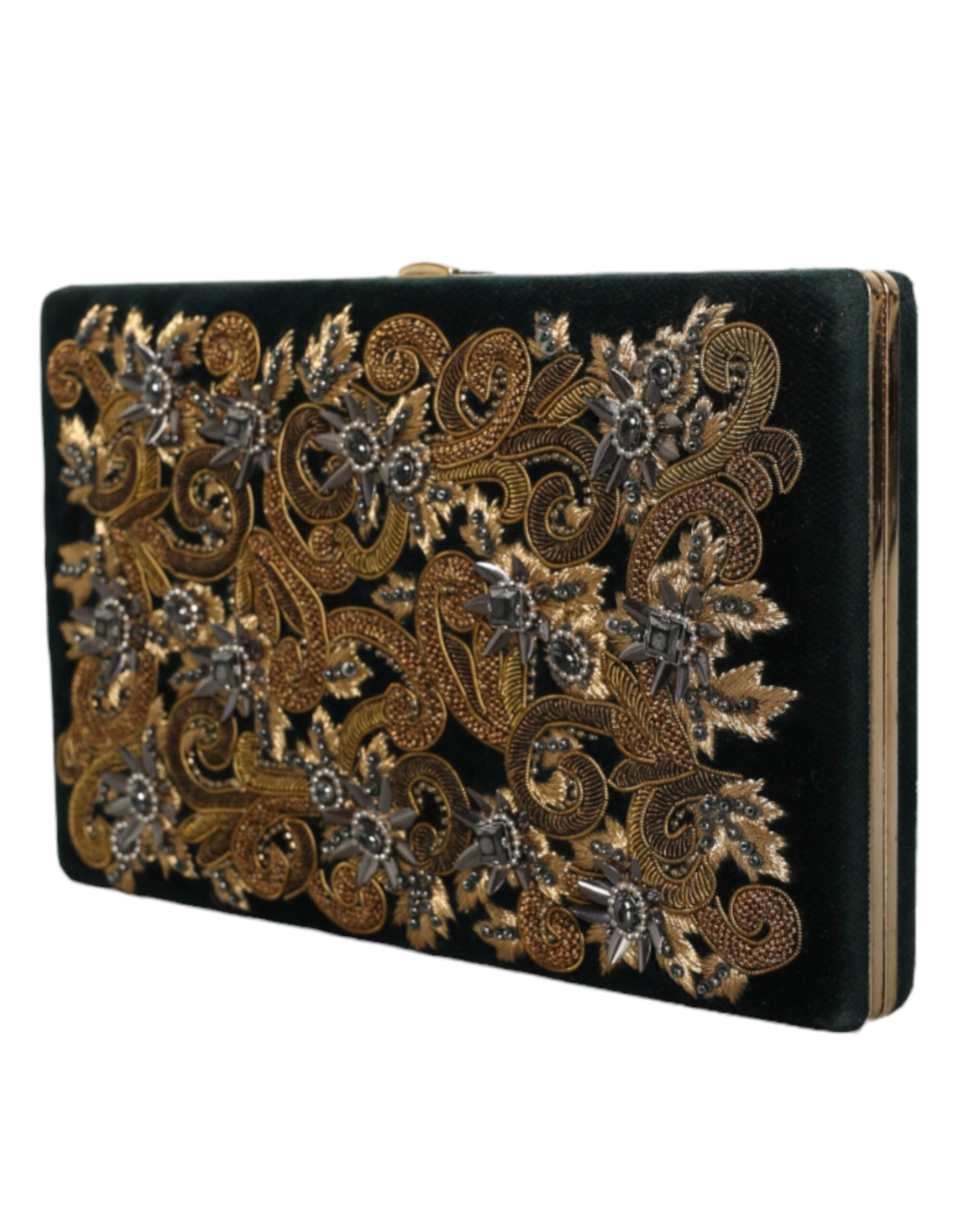 Dolce & Gabbana Schwarzer Samt Goldrahmen Clutch Abend Party Handtasche-3