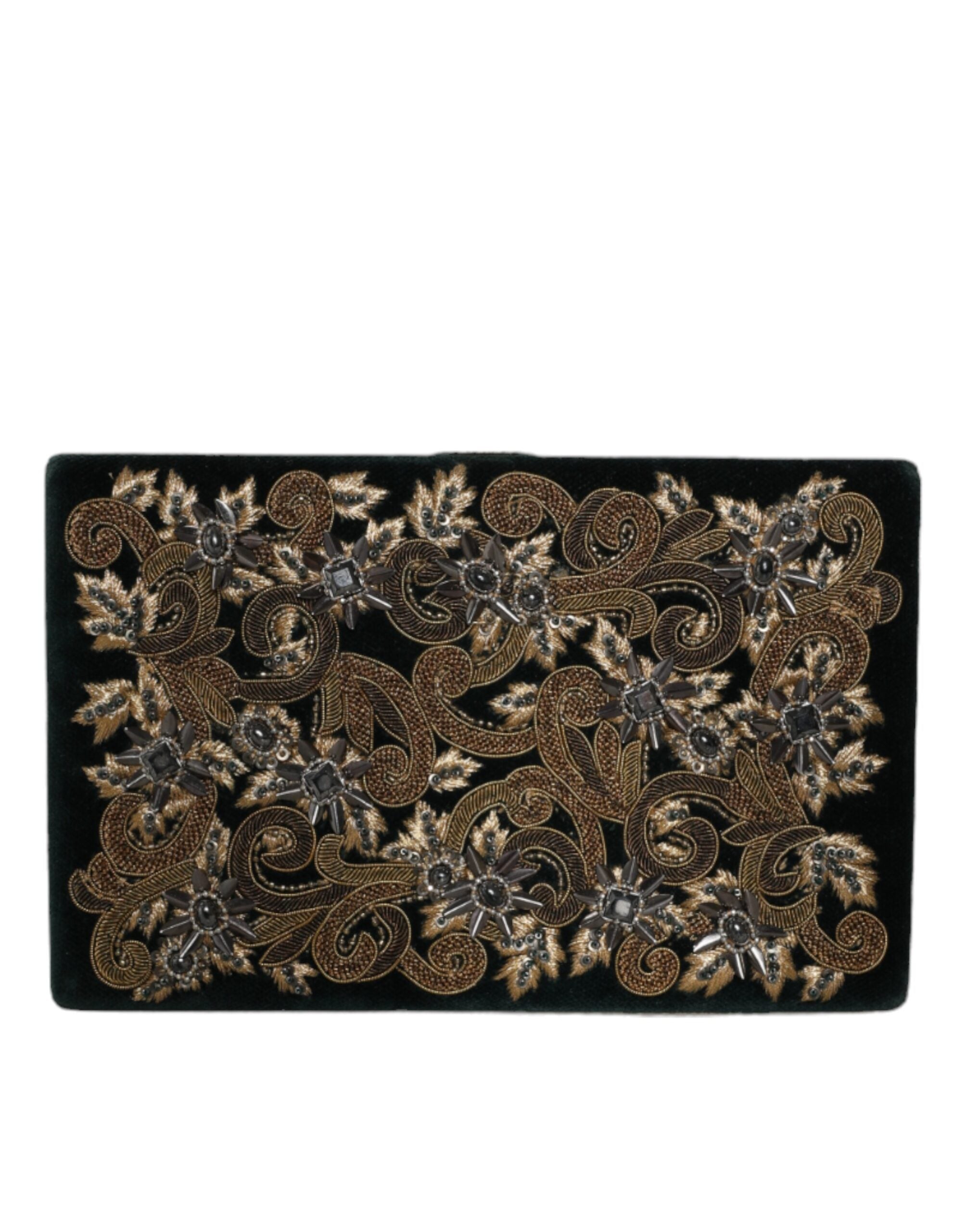 Dolce & Gabbana Schwarzer Samt Goldrahmen Clutch Abend Party Handtasche-4
