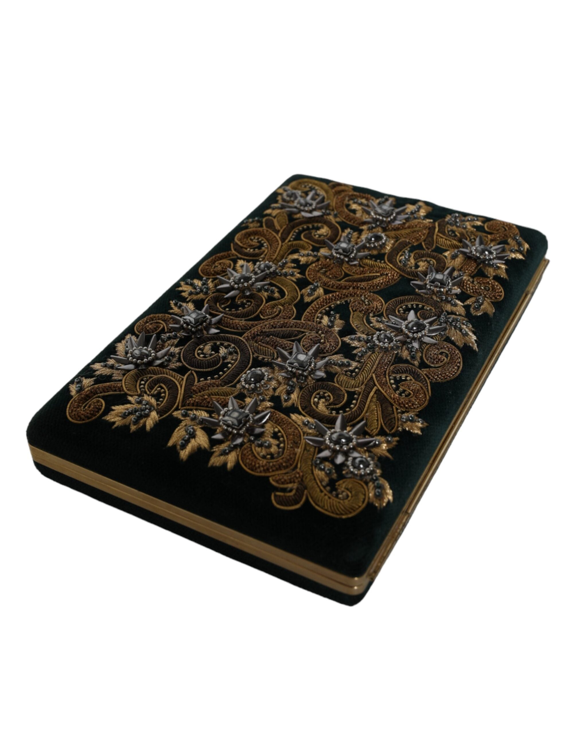 Dolce & Gabbana Schwarzer Samt Goldrahmen Clutch Abend Party Handtasche-5