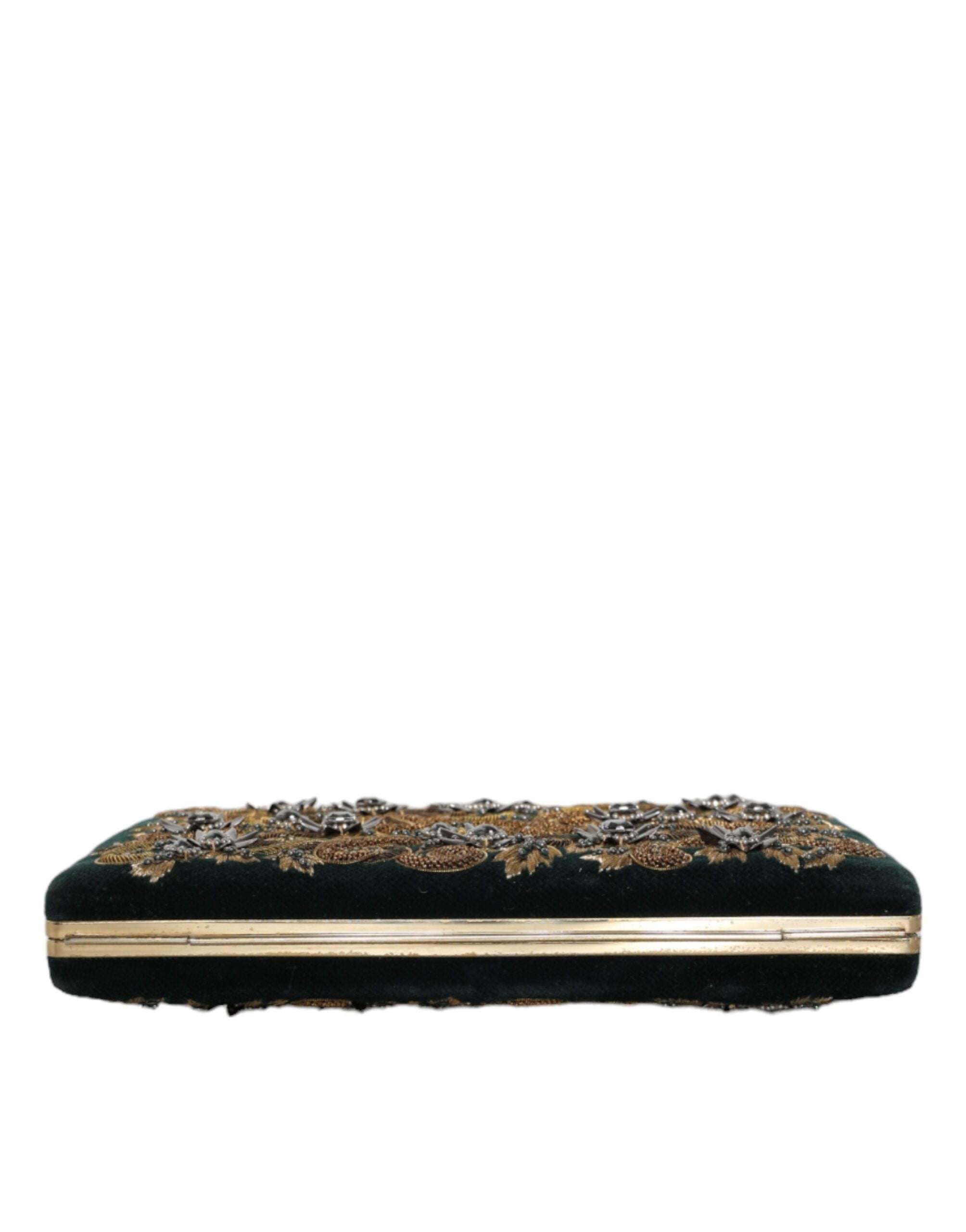 Dolce & Gabbana Schwarzer Samt Goldrahmen Clutch Abend Party Handtasche-6