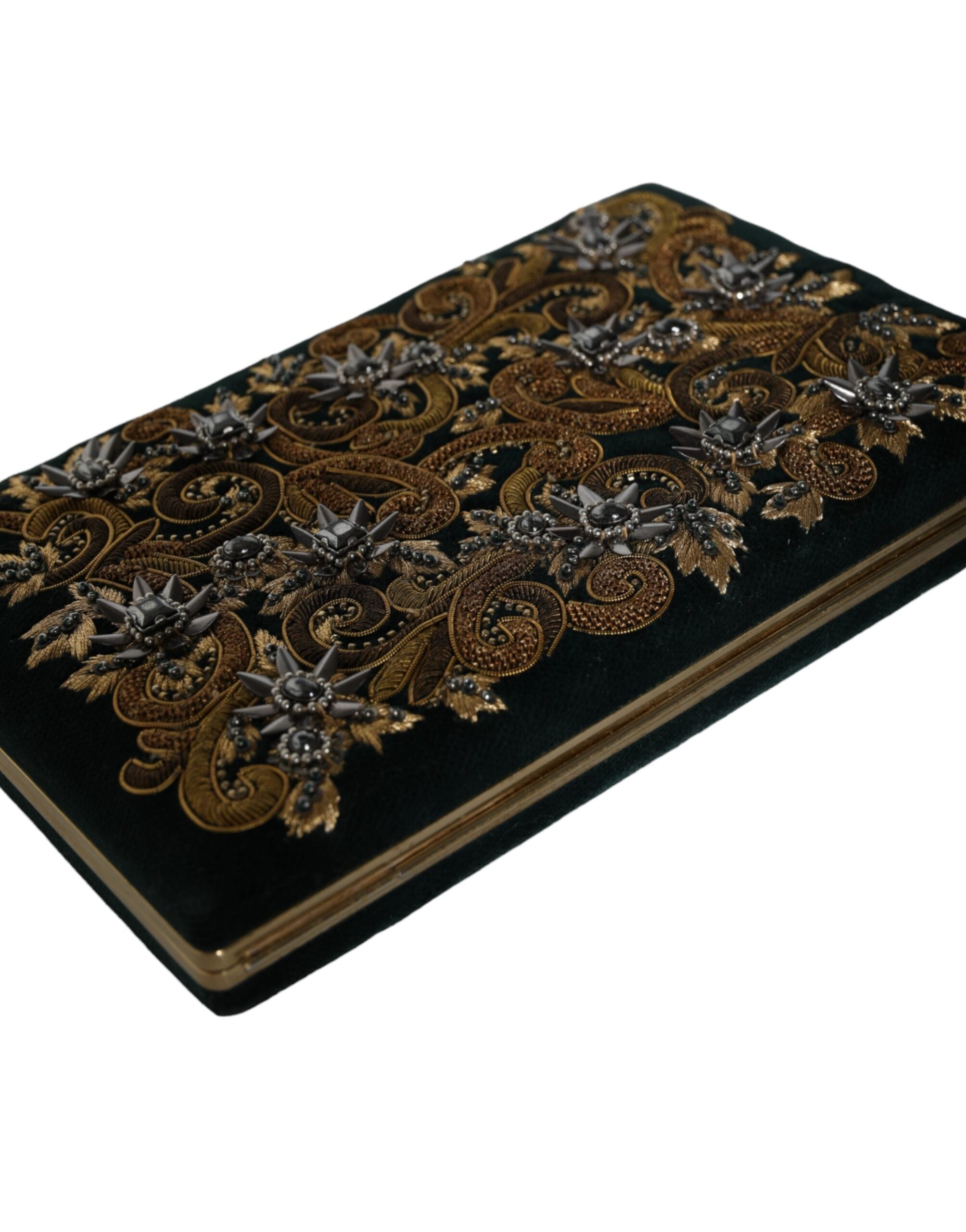 Dolce & Gabbana Schwarzer Samt Goldrahmen Clutch Abend Party Handtasche-7