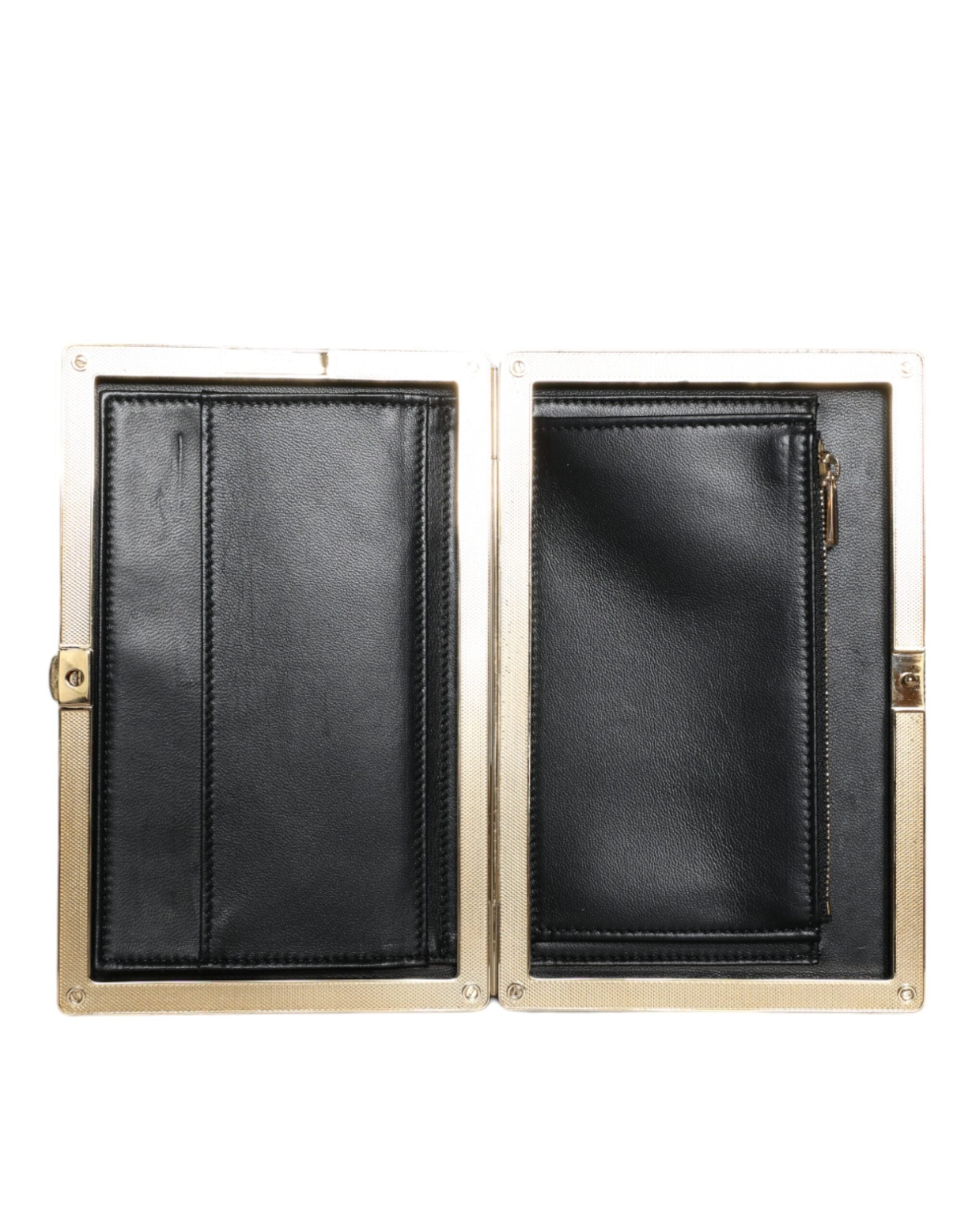 Dolce & Gabbana Schwarzer Samt Goldrahmen Clutch Abend Party Handtasche-8