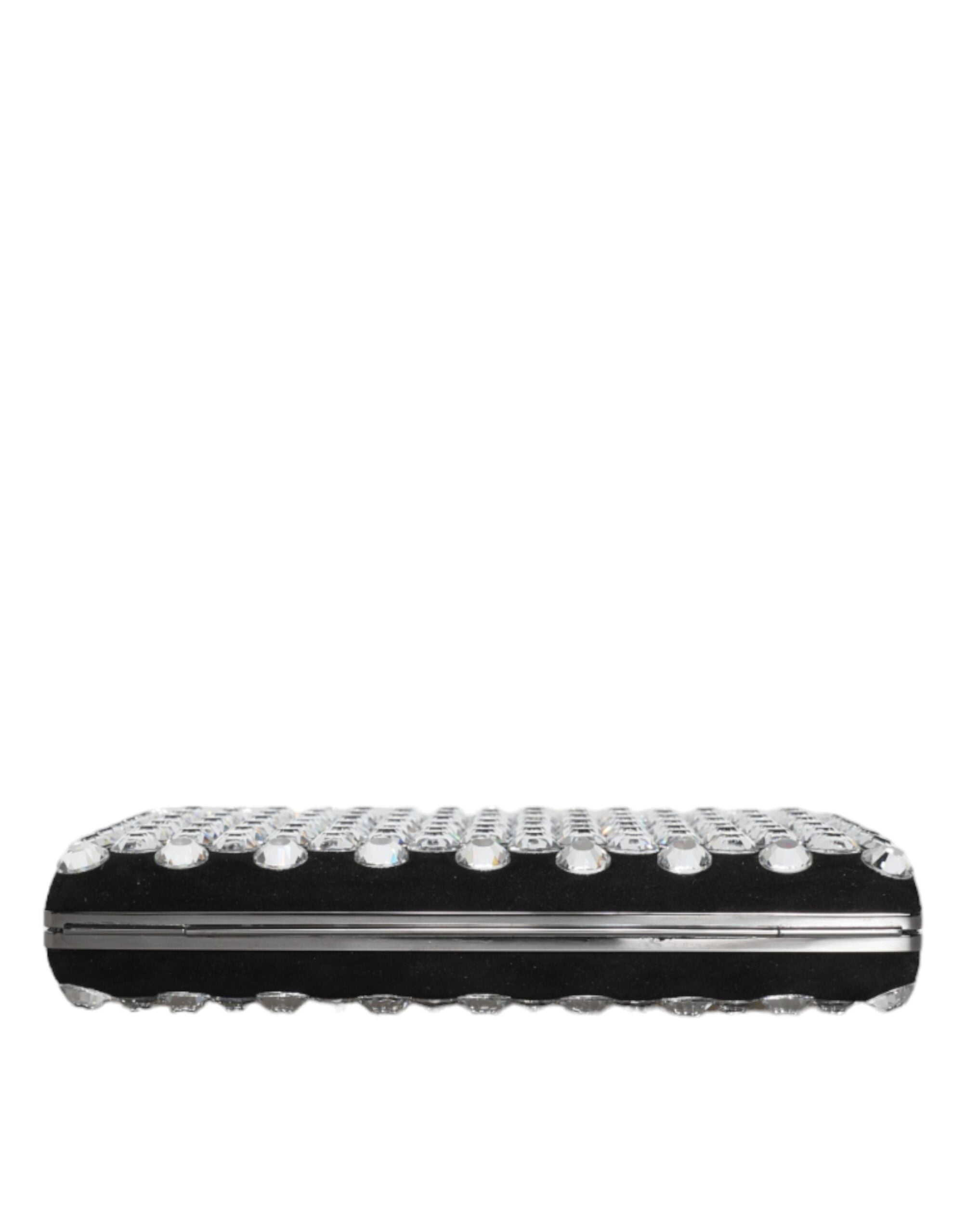 Dolce & Gabbana Black Velvet Crystal Clutch Evening Party Handbag-6