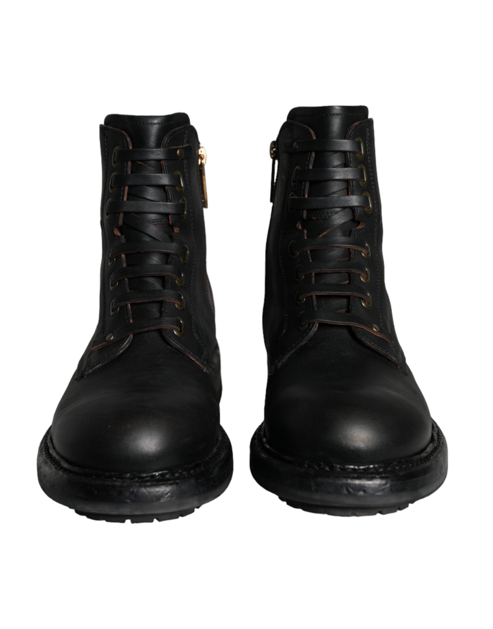 Dolce & Gabbana Black Lace-Up Mid Calf Boots Men's Shoes-2