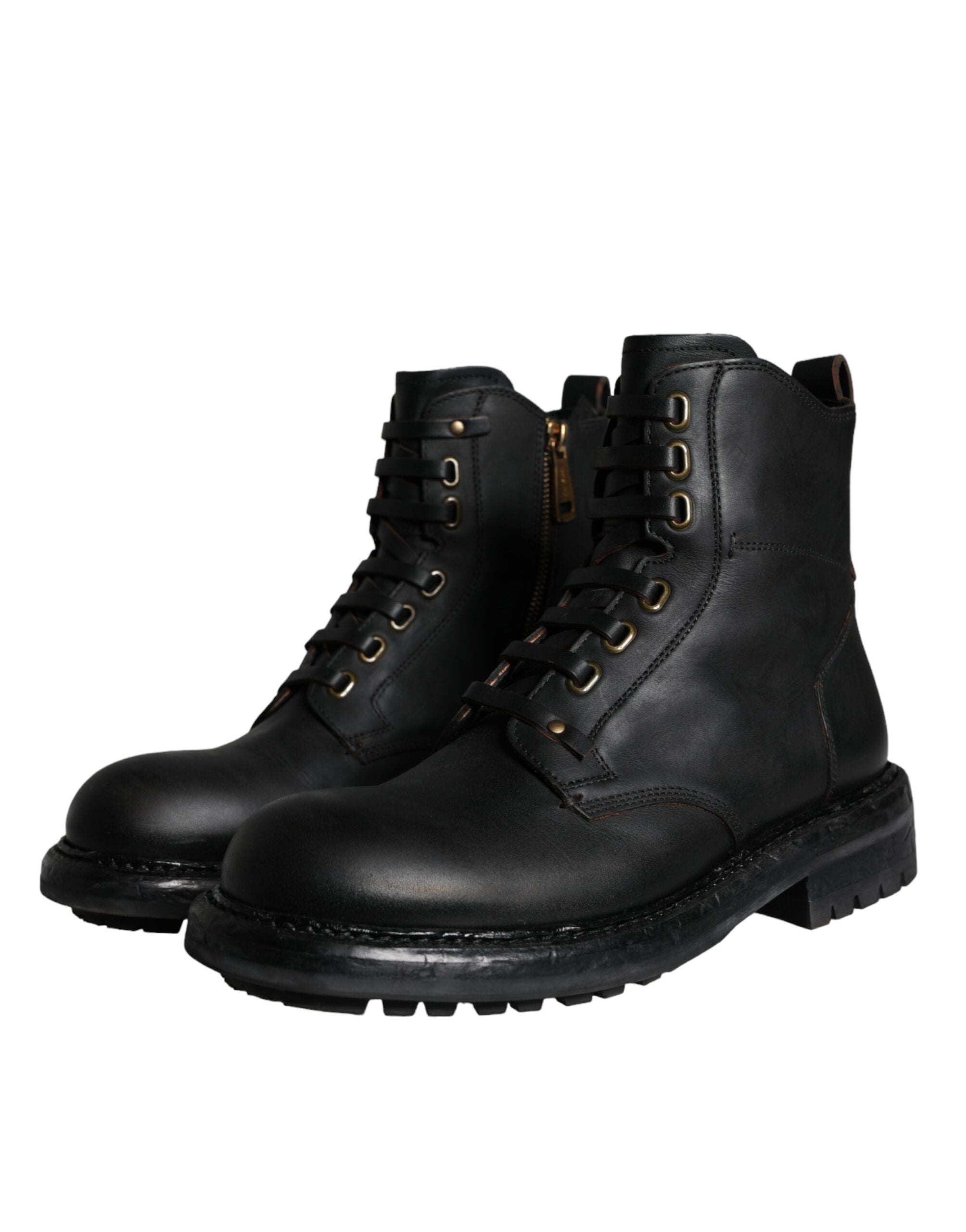 Dolce & Gabbana Black Lace-Up Mid Calf Boots Men's Shoes-3