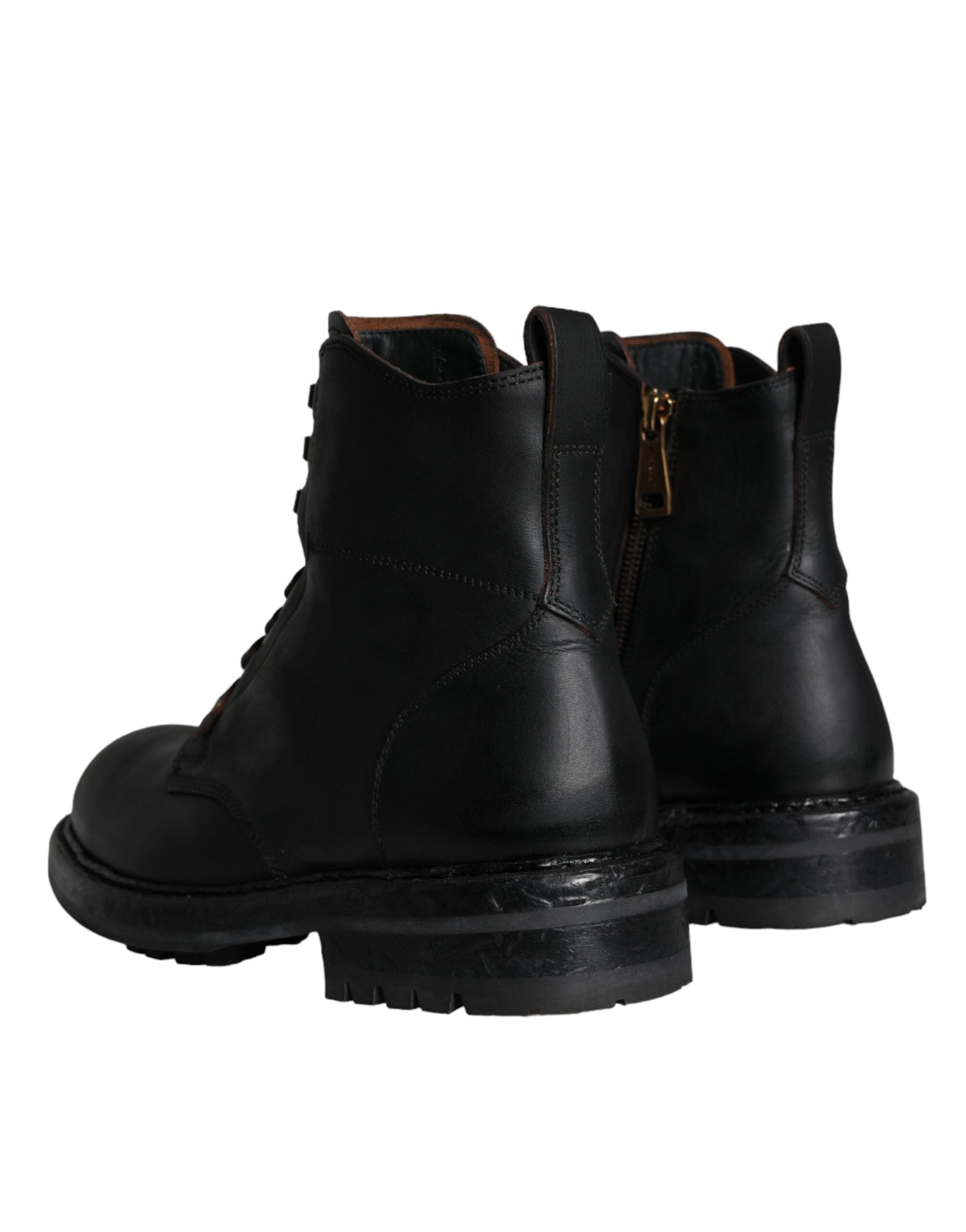Dolce & Gabbana Black Lace-Up Mid Calf Boots Men's Shoes-4