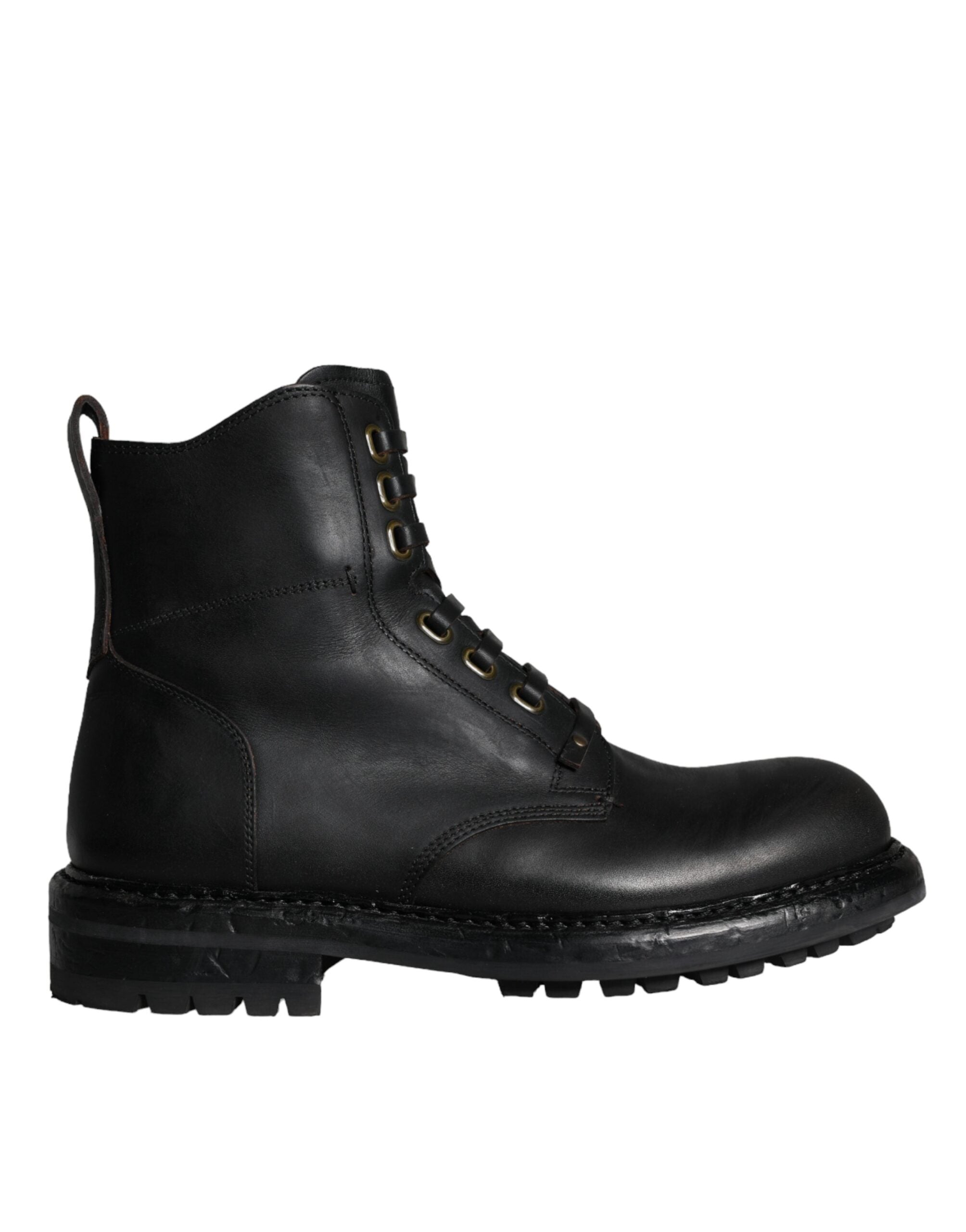 Dolce & Gabbana Black Lace-Up Mid Calf Boots Men's Shoes-5