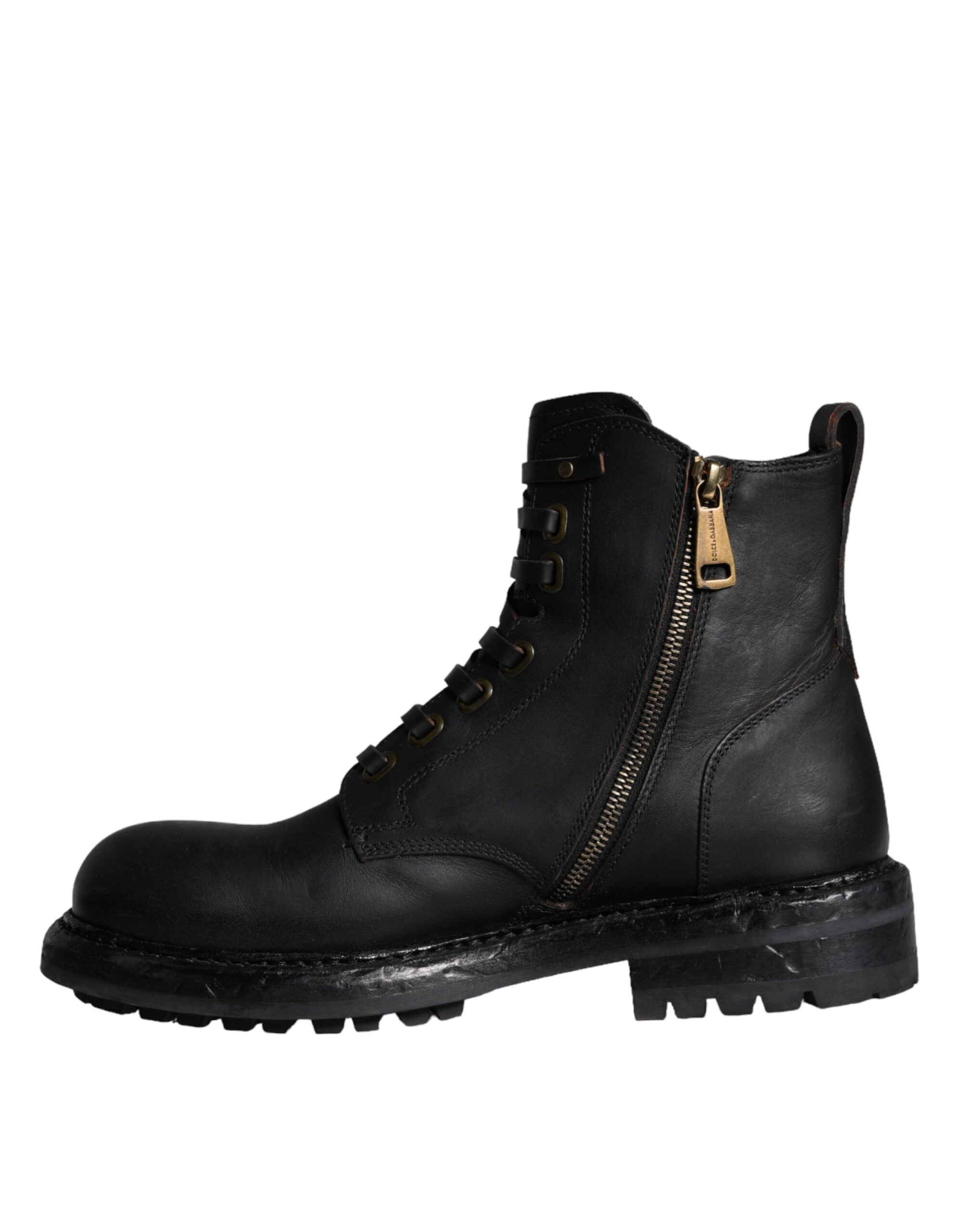 Dolce & Gabbana Black Lace-Up Mid Calf Boots Men's Shoes-6