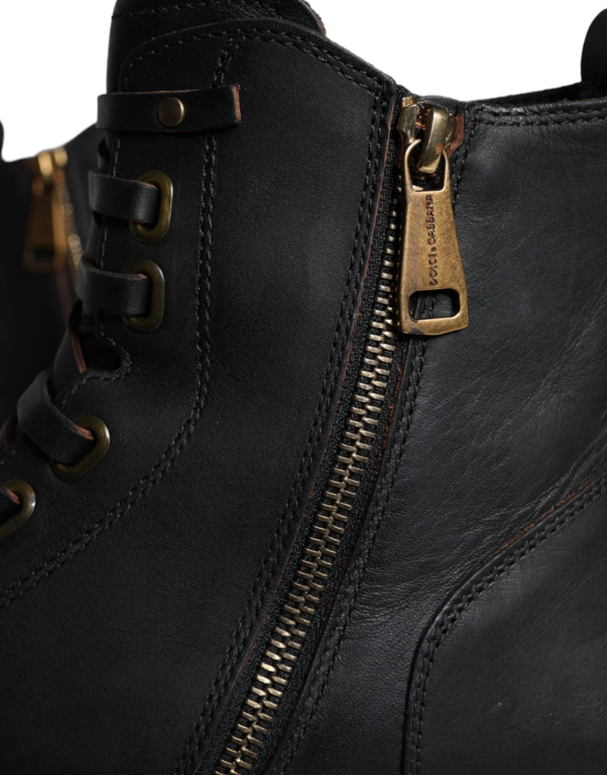 Dolce & Gabbana Black Lace-Up Mid Calf Boots Men's Shoes-8