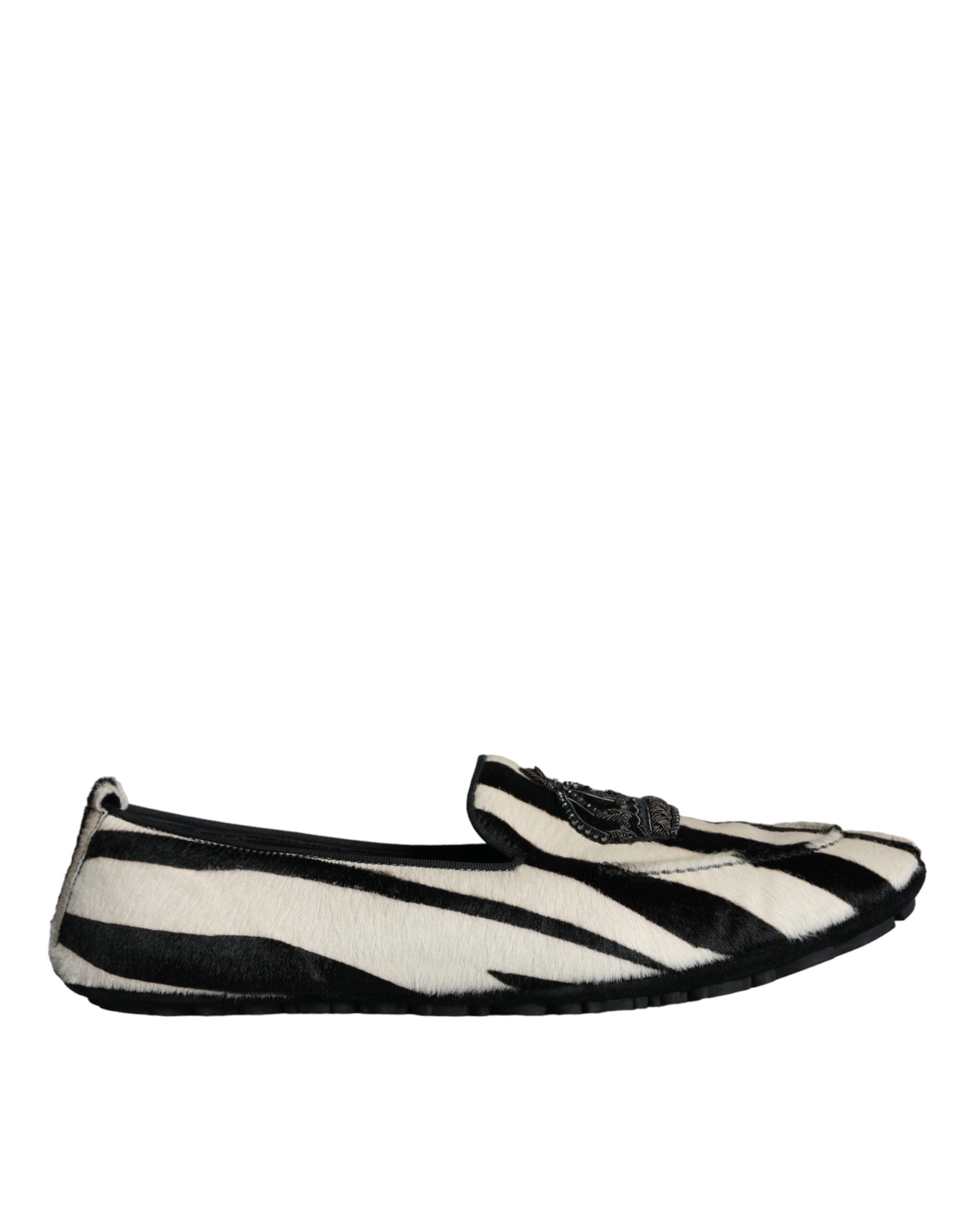 Dolce & Gabbana Black and White Calf Fur Slip-On Loafers Men's Shoes