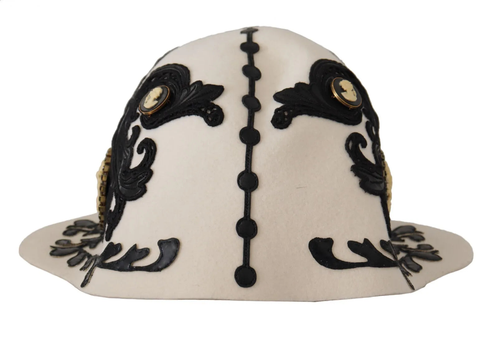 Sombrero con broche de camafeo bordado de lana blanca y negra de Dolce & Gabbana-1