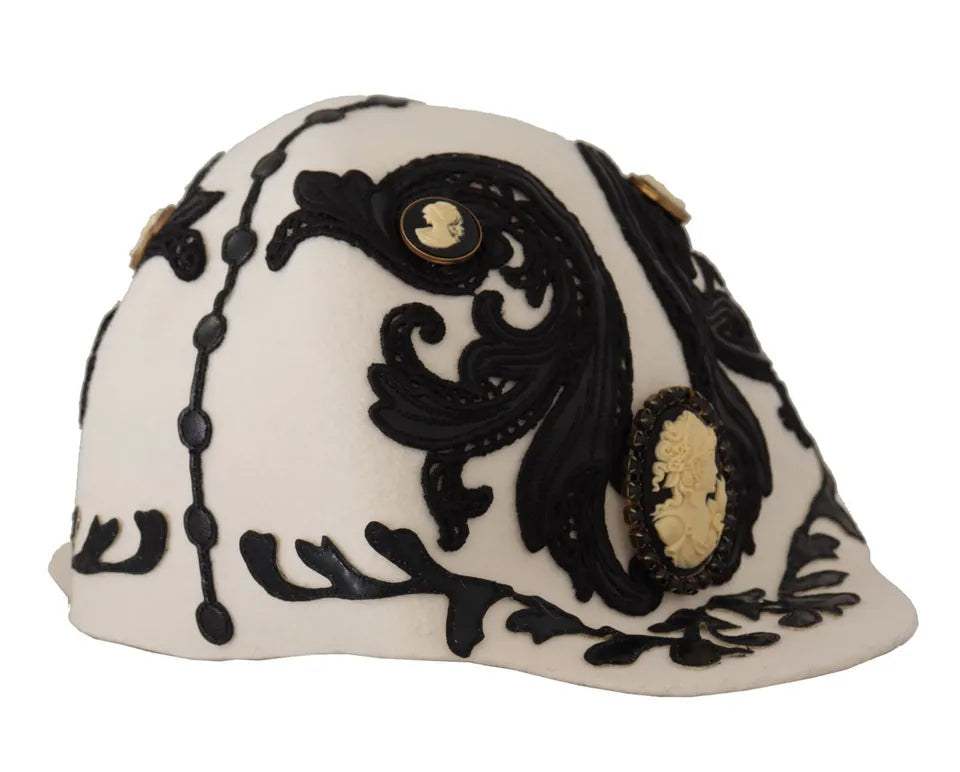 Sombrero con broche de camafeo bordado de lana blanca y negra de Dolce & Gabbana-2