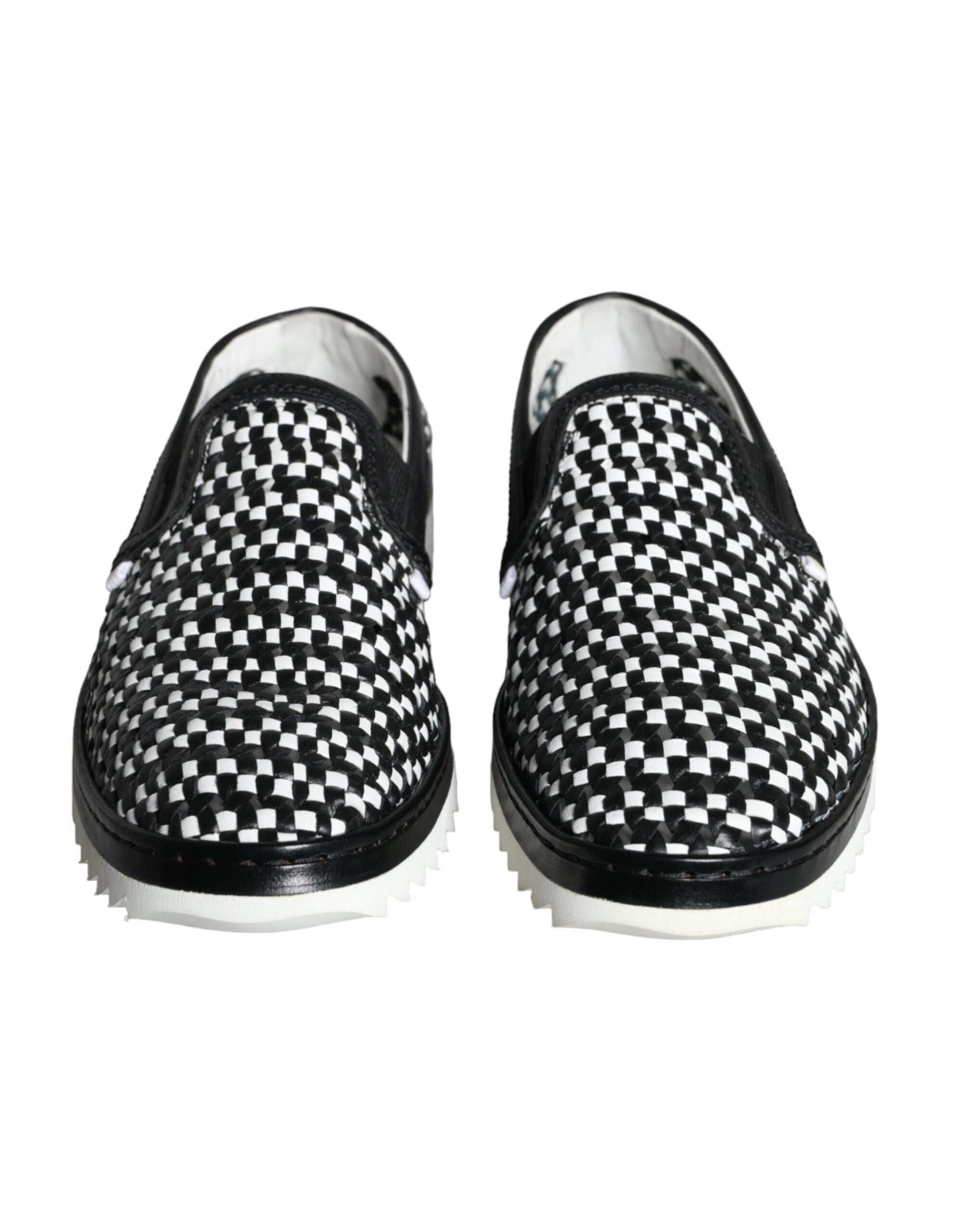 Dolce & Gabbana Black and White Weaved Slip-On Men's Loafers Shoes-2