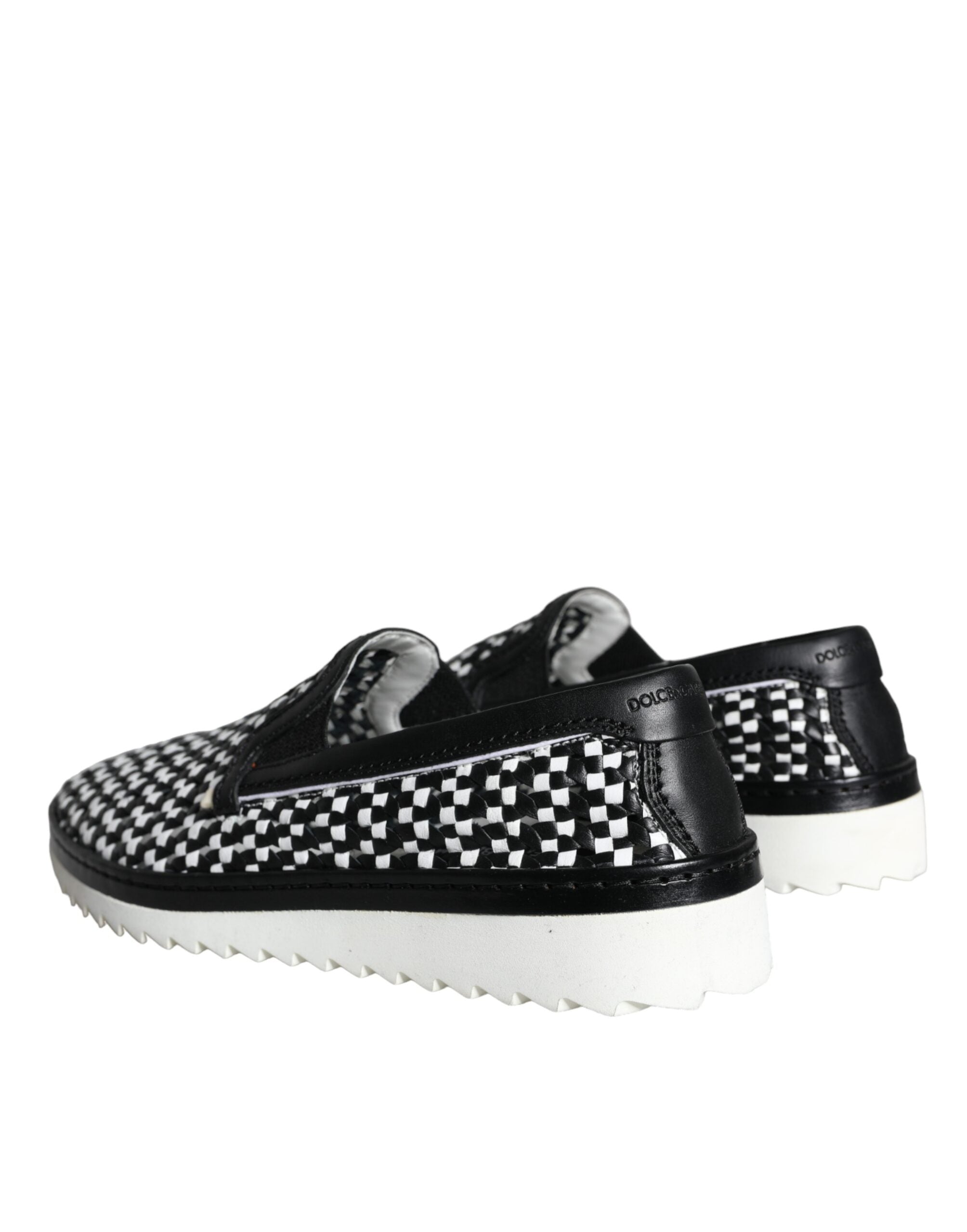 Dolce & Gabbana Black and White Weaved Slip-On Men's Loafers Shoes-4