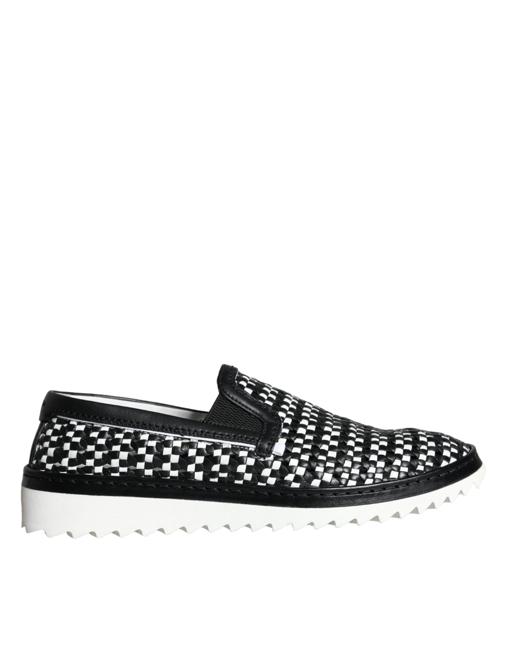 Dolce & Gabbana Black and White Weaved Slip-On Men's Loafers Shoes-1