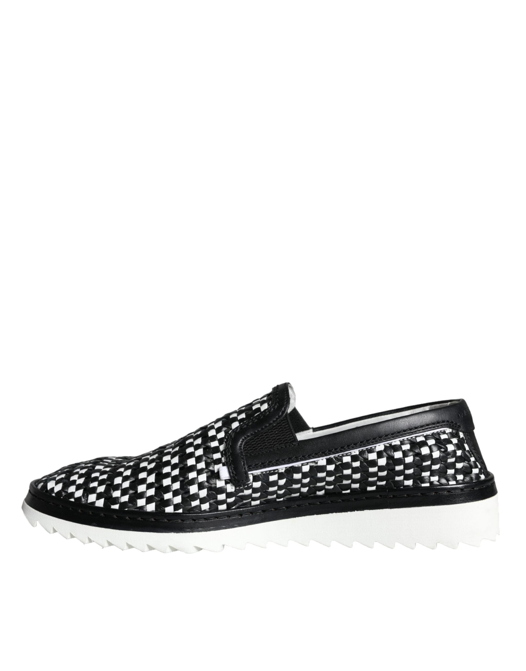 Dolce & Gabbana Black and White Weaved Slip-On Men's Loafers Shoes-6